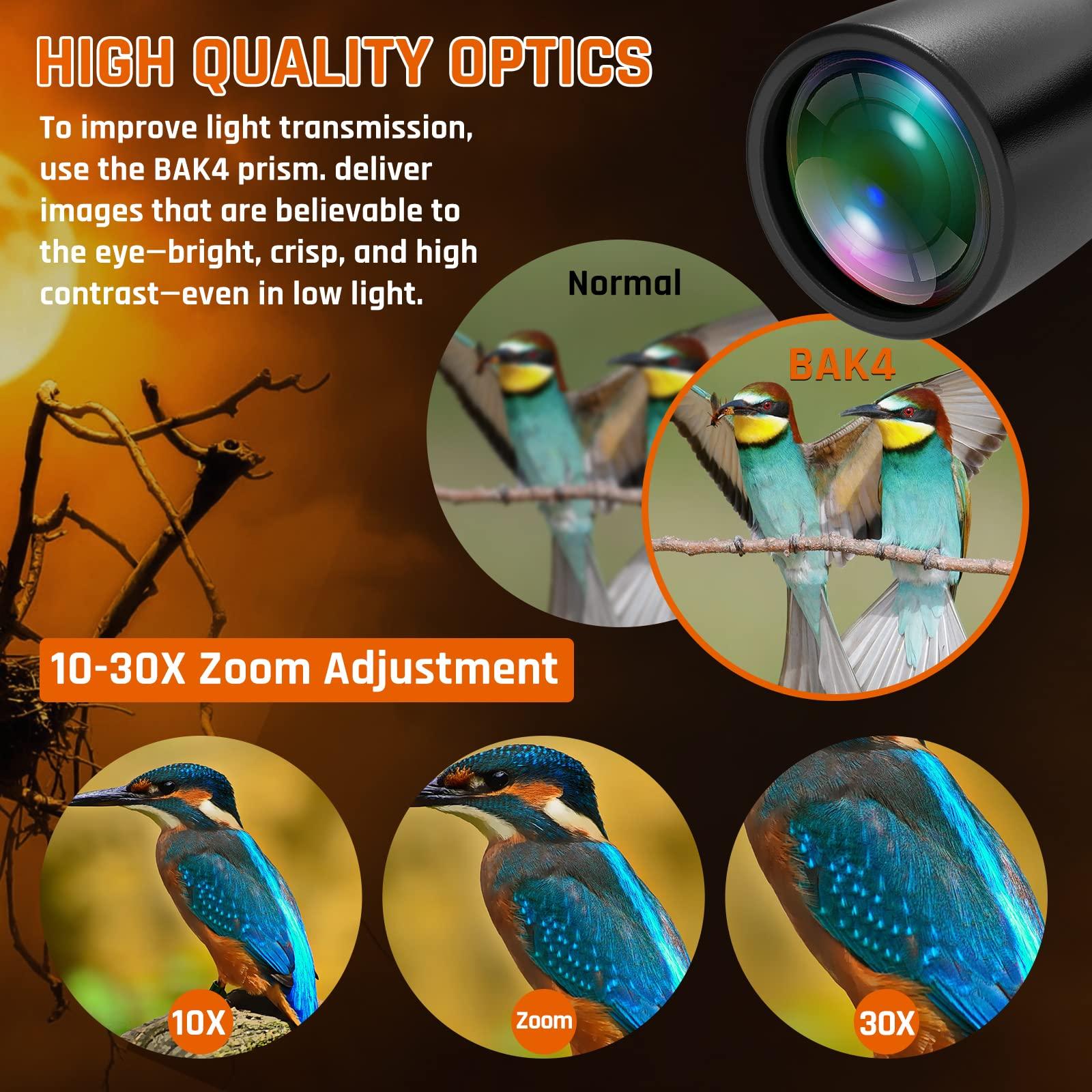 10-30x50 Zoom Binoculars for Adults, High Powered Military Binoculars for Bird Watching Traveling Hunting Concerts with Large View,BAK4,FMC Lens,Clear Low Light Vision at Night - Image 4