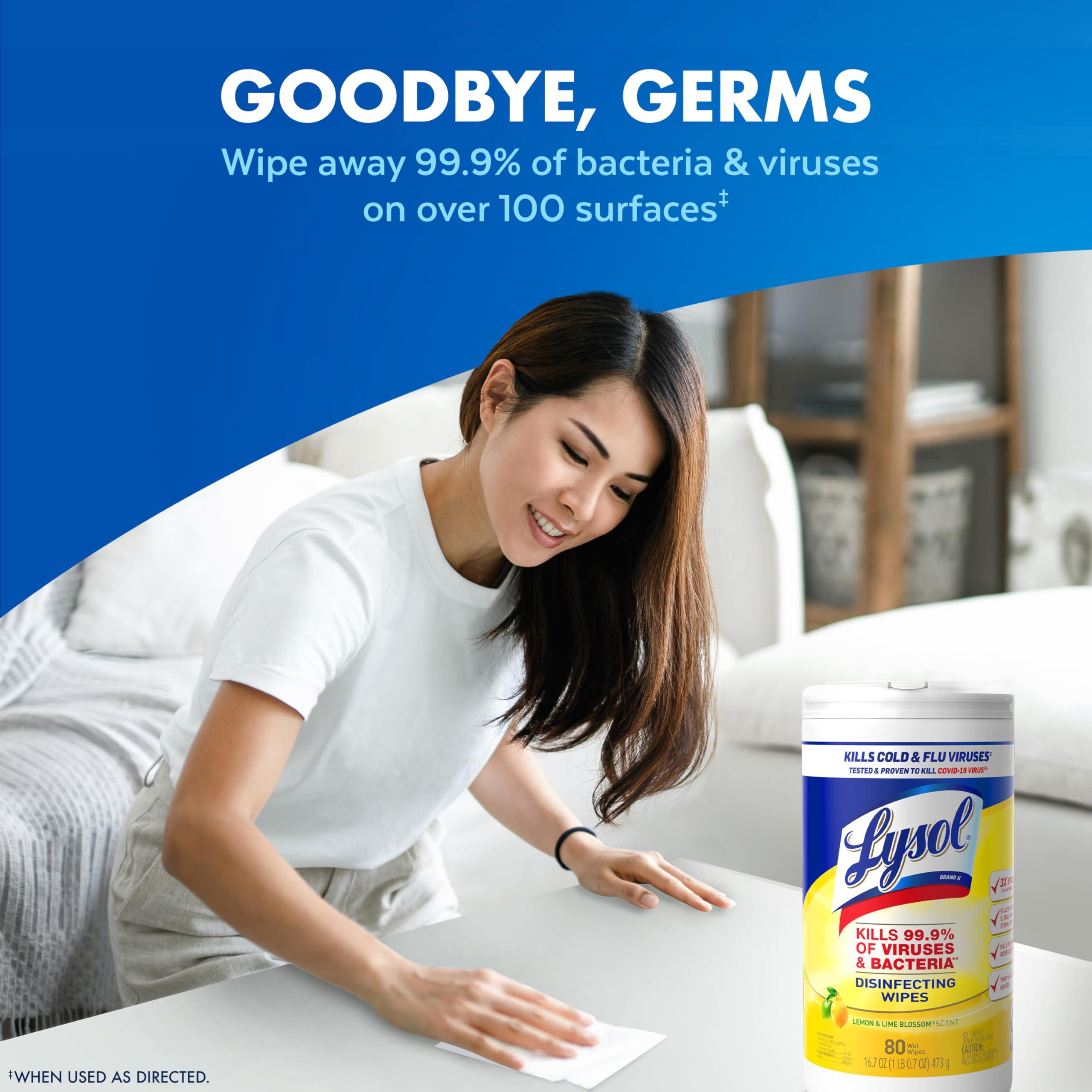 Lysol Disinfecting Wipes Bundle, Home Apartment Dorm Room Essentials and Cleaning Supplies, All Purpose Cleaner, Multi-surface Cleaning Wipes, Lemon and Lime Sanitizing Wipes Bundle, 80 Count - Image 2