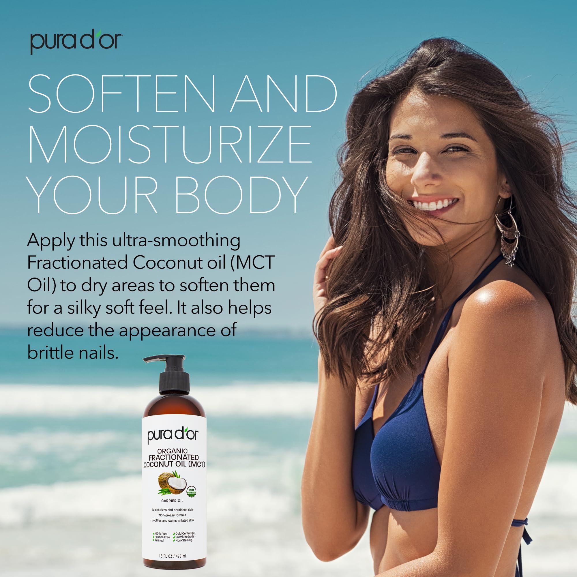 PURA D'OR 16 Oz ORGANIC Fractionated Coconut Oil - MCT Oil - 100% Pure & Natural USDA Certified Cold Pressed Carrier Oil - Unscented, Hexane Free Moisturizer For Face, Skin & Hair Tonic - Men & Women - Image 3