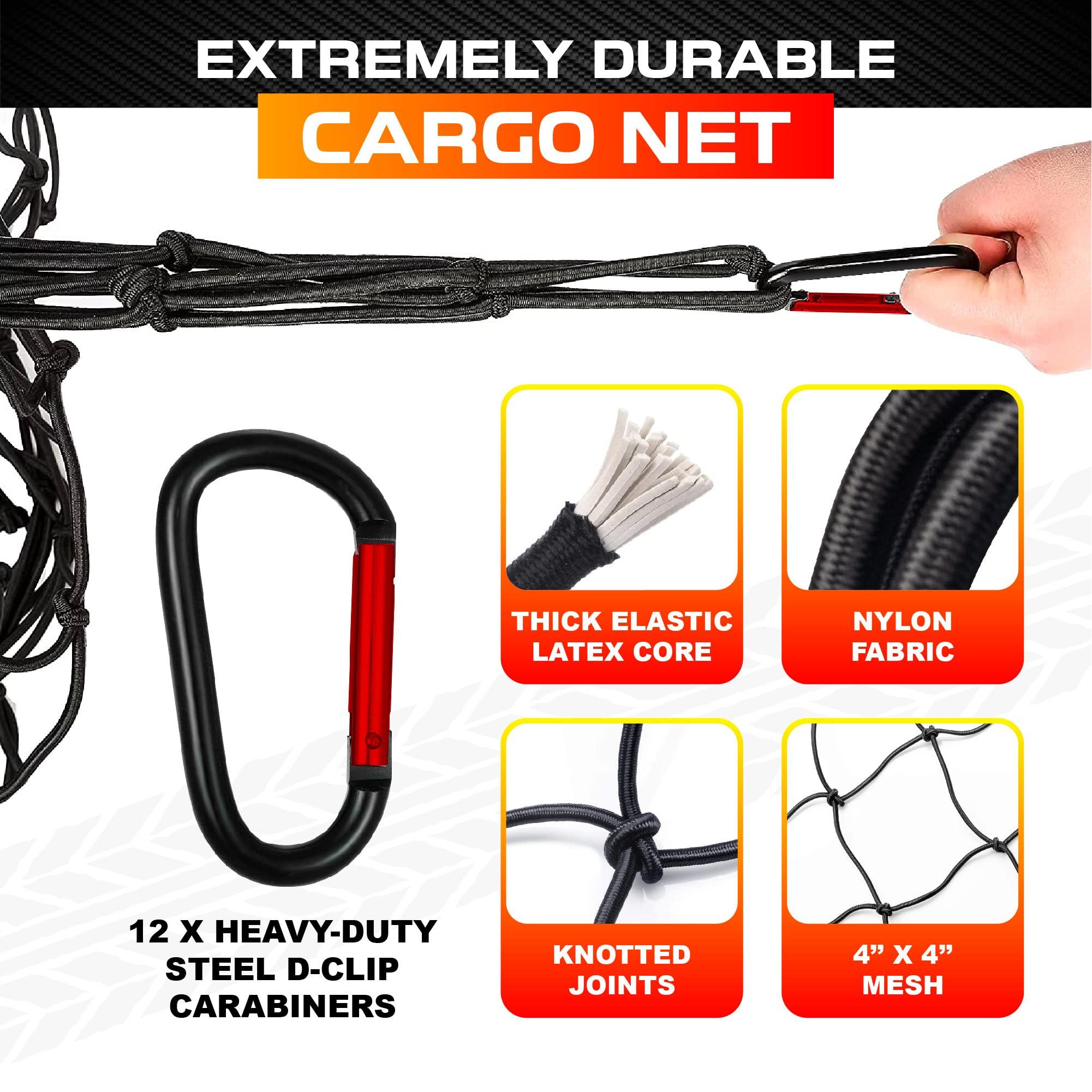 [Premium] 5'x7' Heavy Duty Cargo Net Stretches to 10' x 14', Extra Thick 10mm Cord Bungee Cargo Netting for Pickup Truck Bed, Roof Rack Net & 12 PCS Steel Carabiners - Image 4