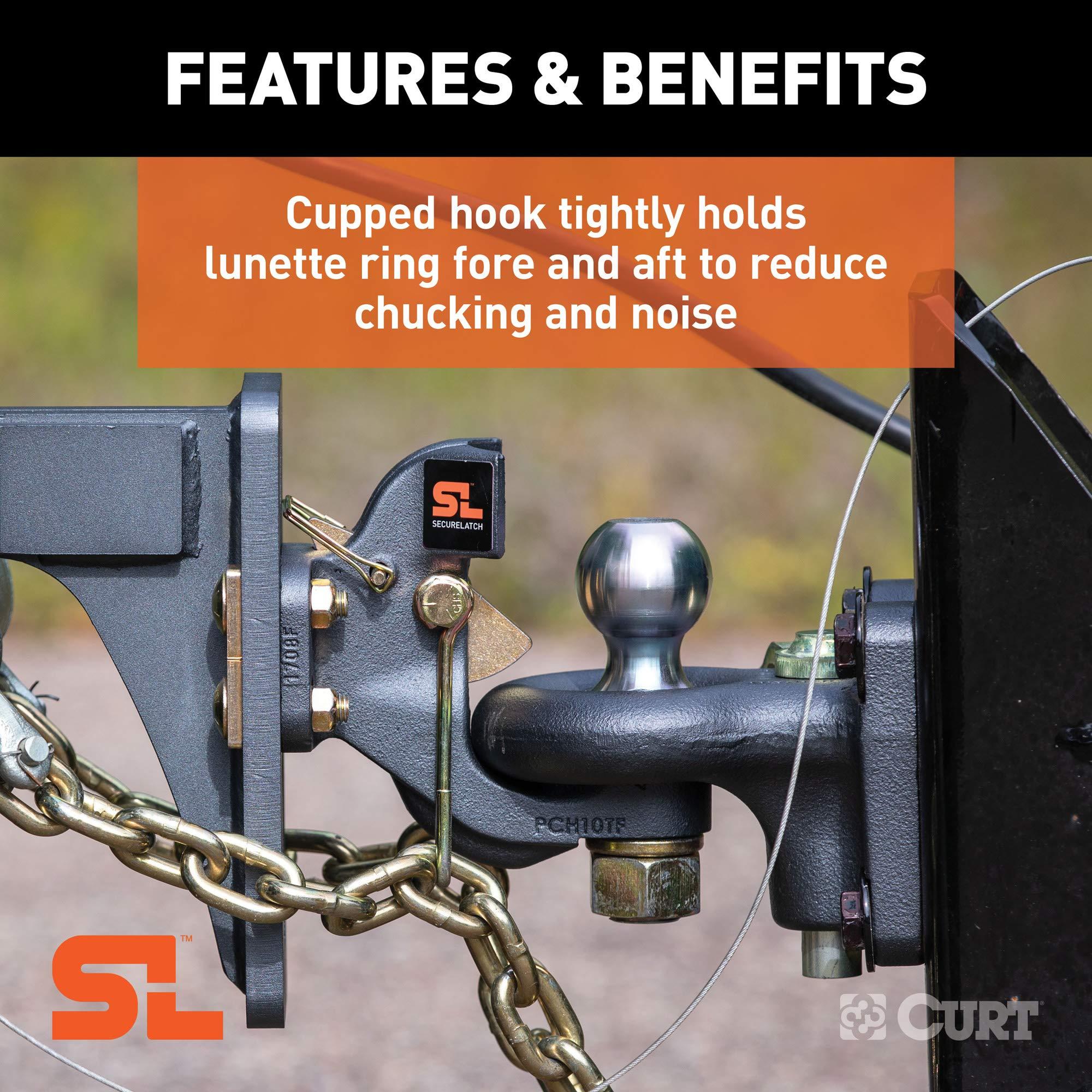 CURT 48411 SecureLatch 2-Inch Ball and Pintle Hitch Hook Combination, 20,000 Pounds, Mount Required, Battleship Grey Finish - Image 6