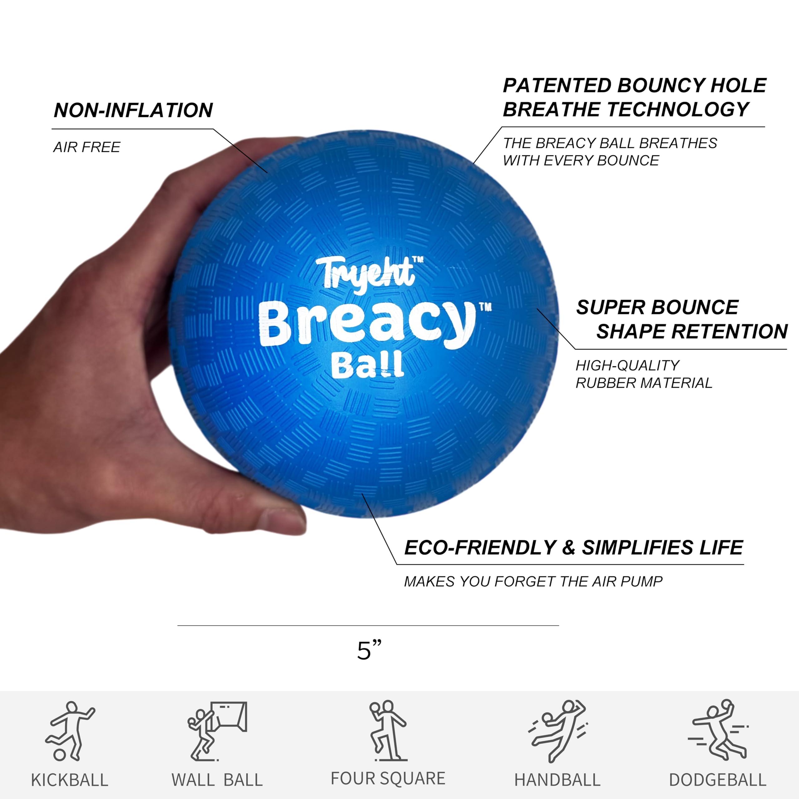 Tryeht Self Inflating Ball 5", Rubber New Feel Breacy Ball, Hi Bouncy, Never Need Pump, Neon Blue, Playground Balls, Handball, Dodgeballs, Picnic and School Play in and Outdoor - Image 4