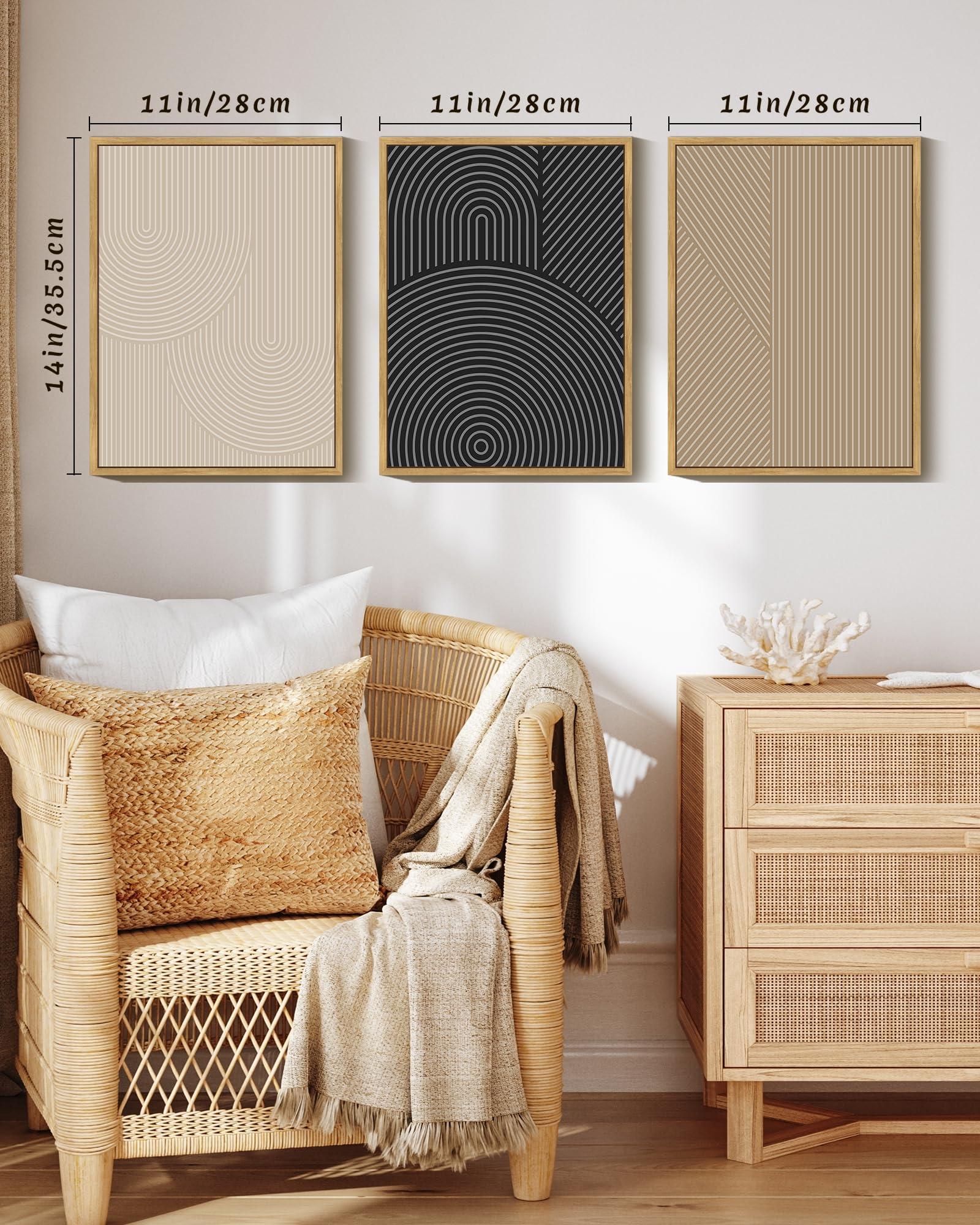 Drsoum Mid-Century Modern Framed Wall Art Minimalist Abstract Boho Neutral Line Wall Decor Geometric Artwork Kitchen Dining Room 11x14in Natural Framed - Image 2