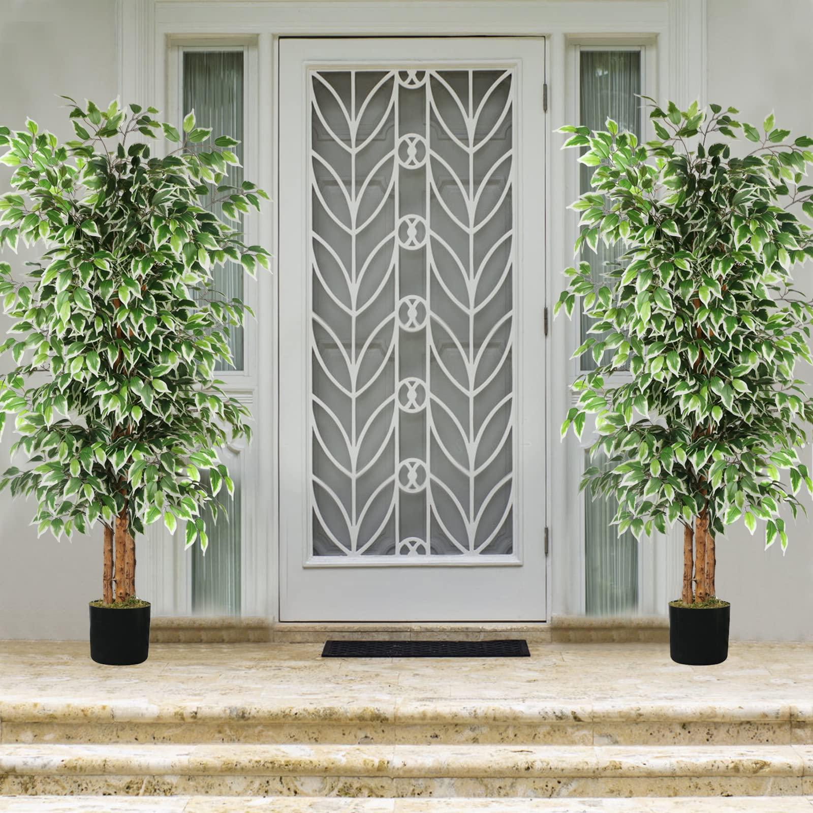 GTIDEA 6ft Artificial Tree Ficus, Tall Faux Trees Indoor with Natural Trunk and Fake Silk Tree Fake Plants for Home Spring Decor Living Room Outdoor Balcony House Office (Included Dried Moss) - Image 7