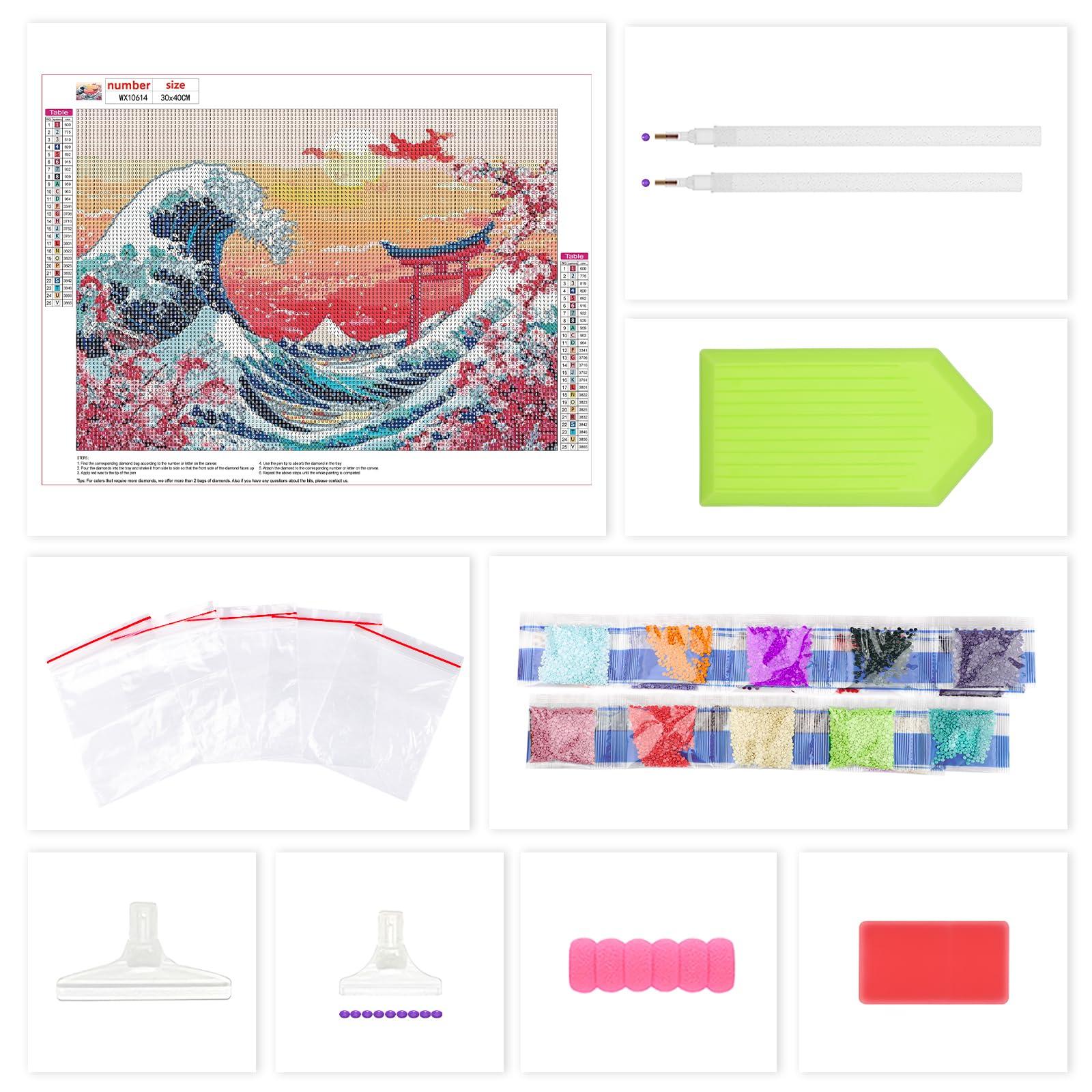 Lxmsja Cherry Blossom Diamond Art Kits for Adults, Great Wave DIY Full Drill Diamond Painting Kits for Beginners, 5D Gem Art Crafts for Adults, Home Wall Decor 16x12 inch - Image 5