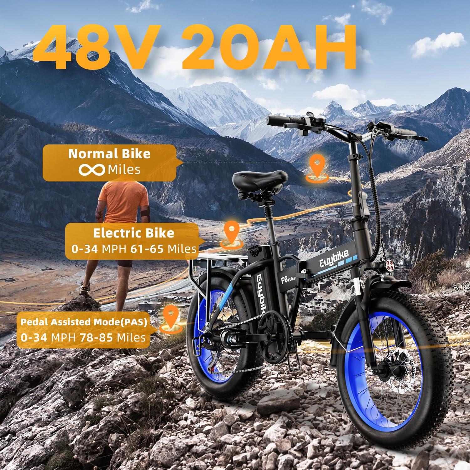 bluebiko 1000W Folding Electric Bike, 48V 20AH Large Removable Battery E Bike, 30+MPH, 80 Miles Max Range, 20" Fat Tire Electric Bike for Adults, Adult Electric Bicycles for Commute Beach Snow - Image 6