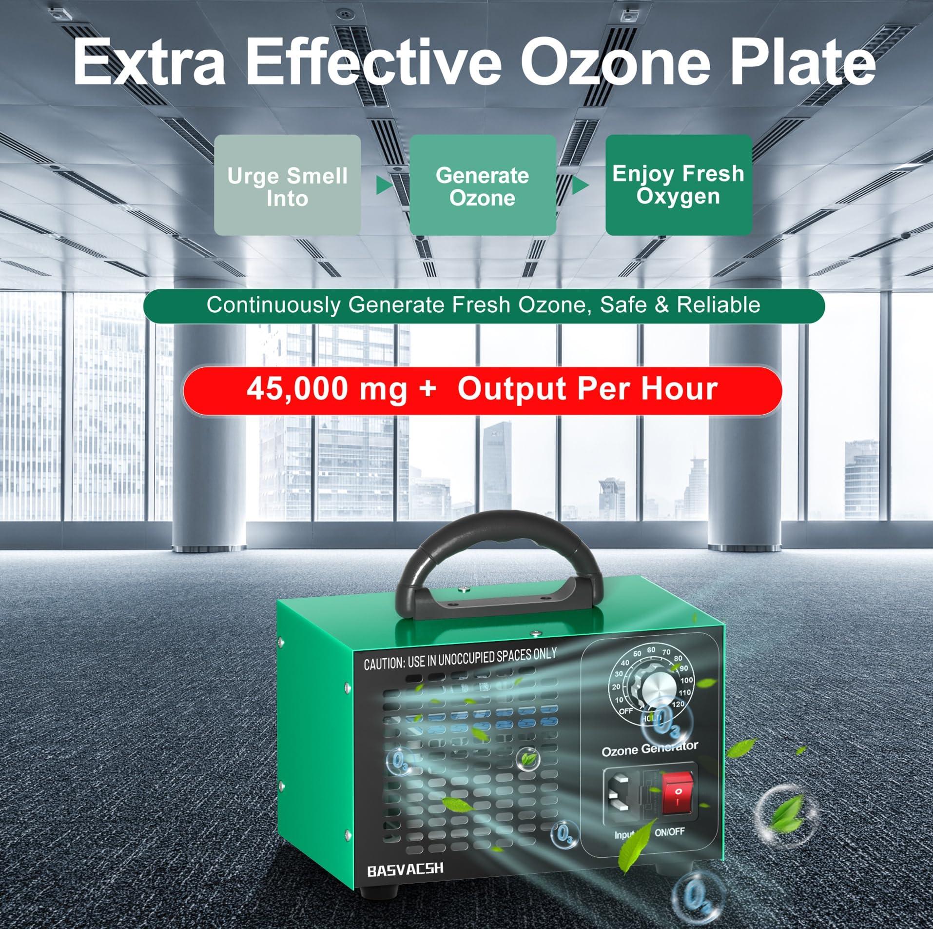 Ozone Generator 45,000mg/h, Industrial/Home O3 Air Purifier Deodorizer for Areas of 2500 Square Feet - High Capacity Ozone Machine Air Ionizer Odor Clean for Rooms, Smoke, Cars, Pets (Green) - Image 6