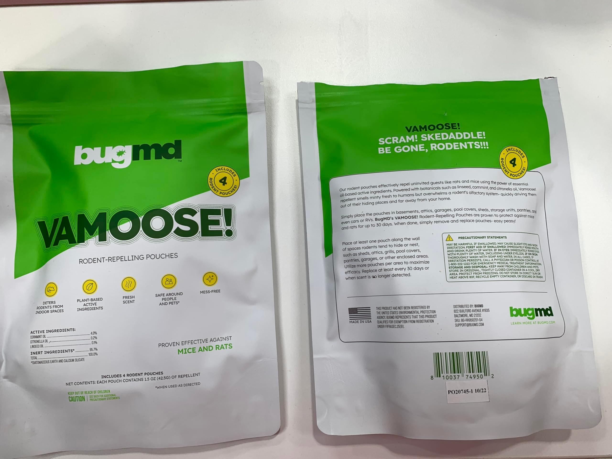 BugMD Vamoose Rodent Repellent Pouches (1 Pack, 4 Pouches) and BugMD Peppermint Oil Spray for Rodents - 16oz Bundle - Image 2