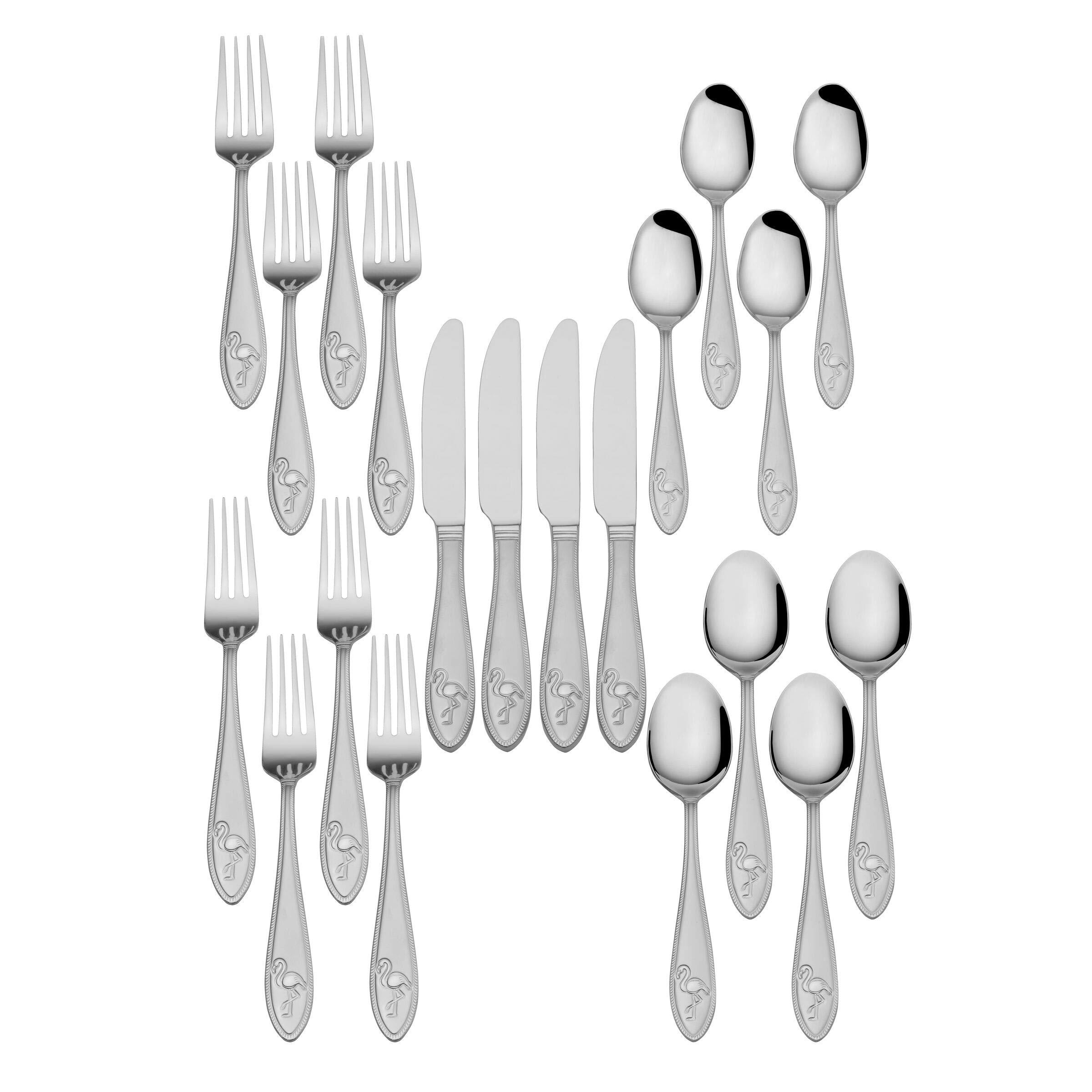 Towle Everyday Flamingo Flatware Service for 4, 20 Piece Set, 18/0 Stainless Steel, Silverware Set - Image 3