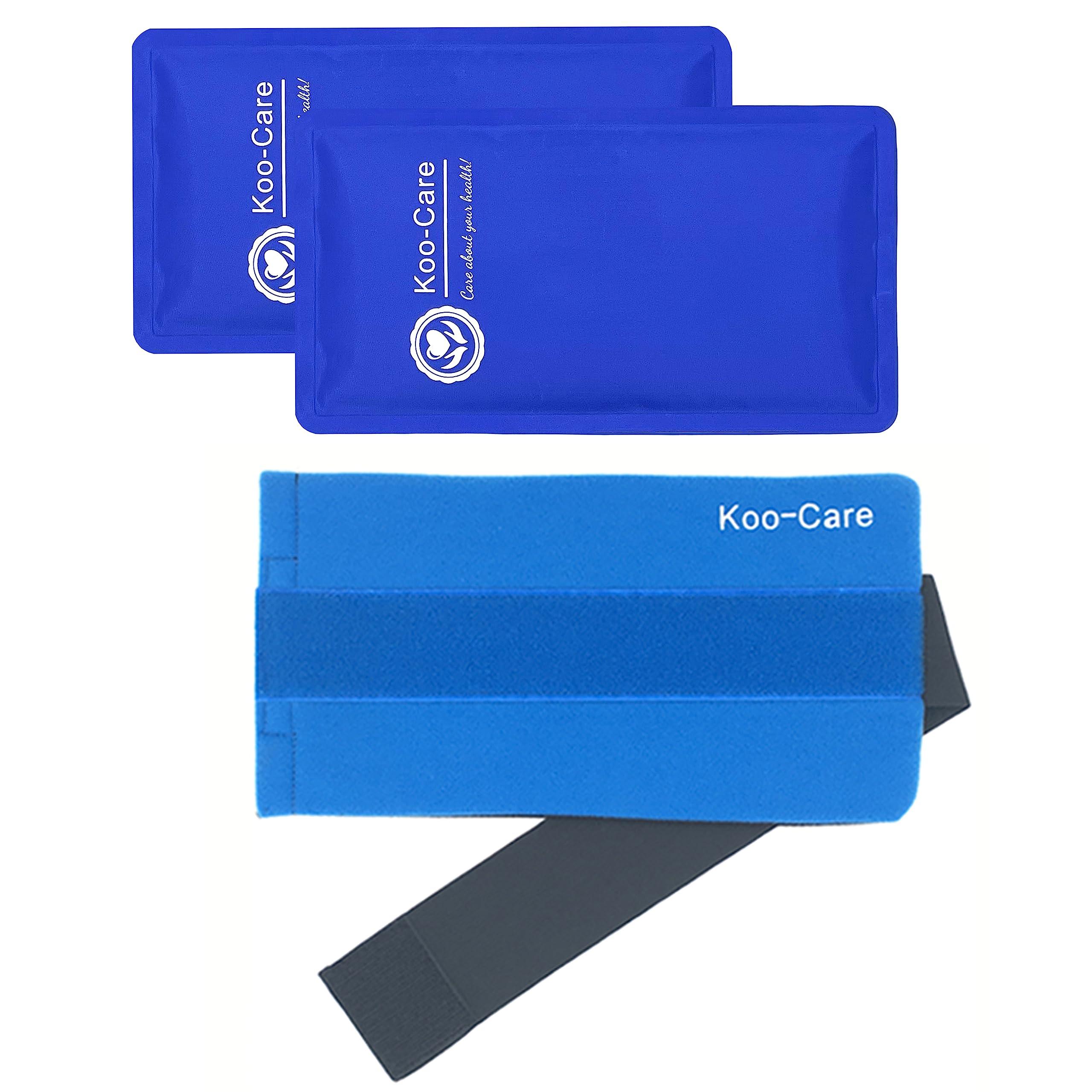 Koo-Care 2 Gel Ice Pack for Injuries Reusable Flexible Hot Cold Pack Wrap with Elastic Strap Cold Compress for Head Shoulder Arm Elbow Wrist Lower Back Knee Ankle - Pain Relief for Migraine 10" x 5"