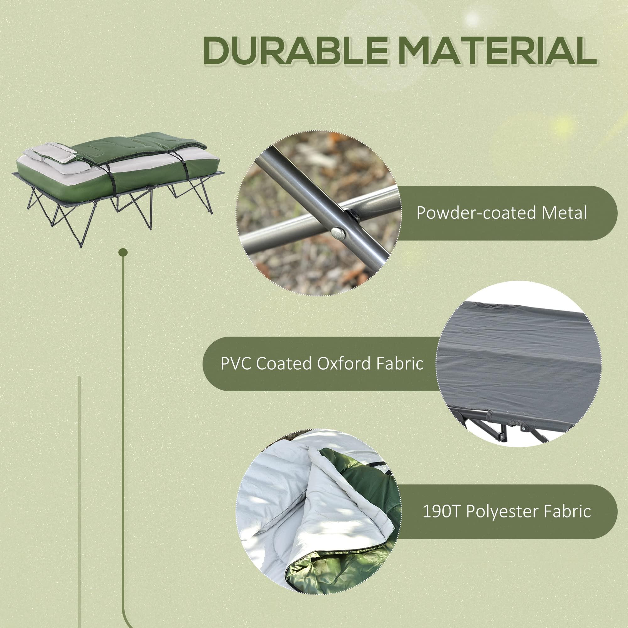 Outsunny 2-Person Folding Camping Cot Portable Outdoor Bed Set with Sleeping Bag, Inflatable Air Mattress, Comfort Pillows and Carry Bag, Soft and Comfortable for Outdoor Travel Camp Beach Vacation - Image 7