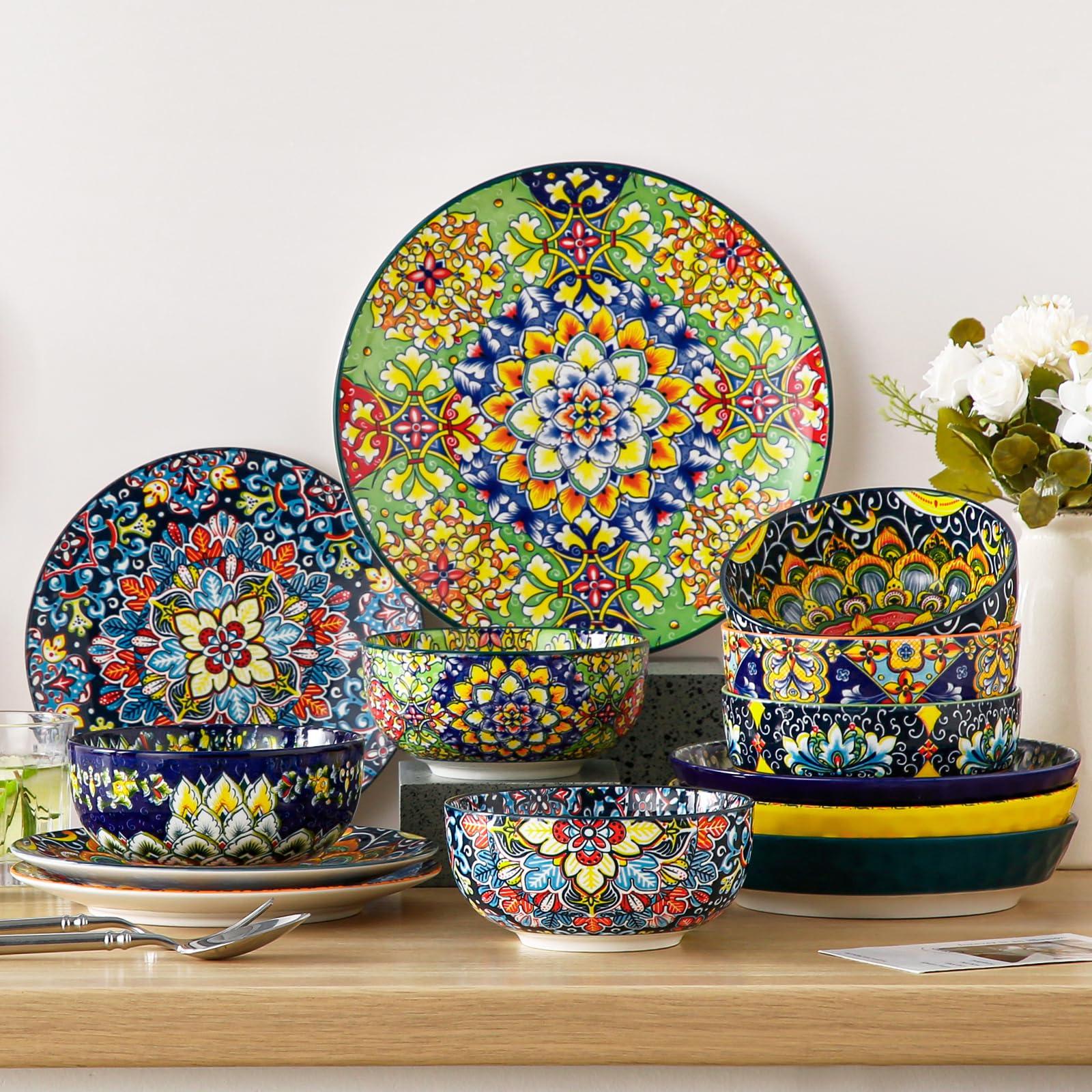 vancasso Cereal Bowls Set of 6, Bohemian Ceramic Soup Bowls, 28 oz Colorful Bowls Set for Kitchen, Dishwasher & Microwave Safe for Salad, Pasta, Rice, Oatmeal, Fruit - Image 6