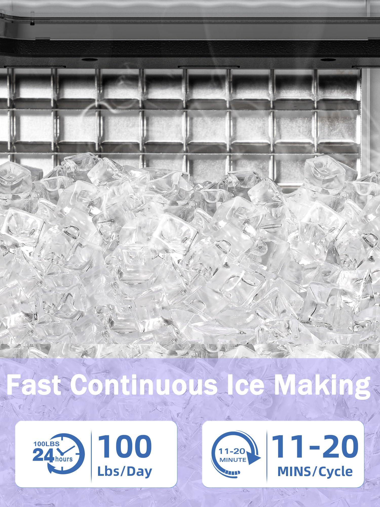 COWSAR Commercial Ice Maker Machine 100Lbs/24H, Stainless Steel Undercounter Ice Maker with 33Lbs Storage Capacity, Self-Cleaning Freestanding Ice Machine for Home, Bar, Restaurant, Office, Outdoor - Image 2