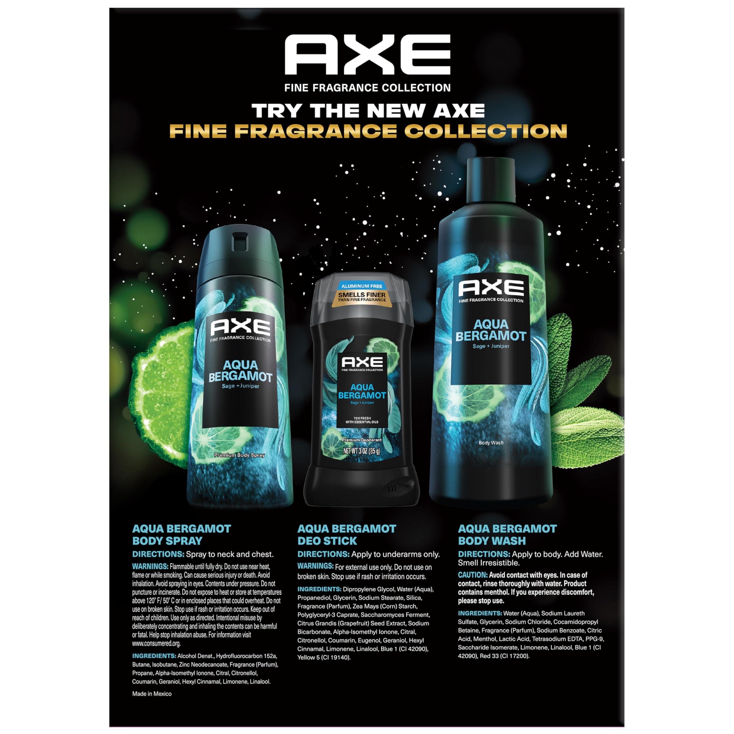 AXE Aqua Bergamot Gift Set for Men – Men’s Body Wash, Body Spray & Deodorant, Fine Fragrances Collection, Sage & Juniper (3 Piece Set) - Image 4