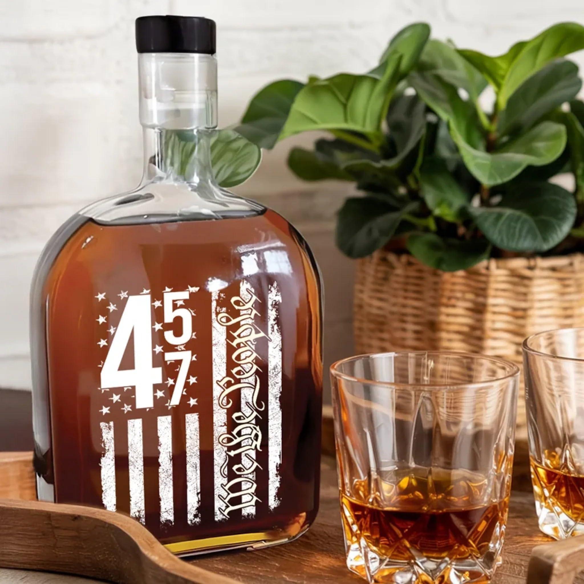US Patriotic Pride Nordic-style Glass Bottle with T-Top Caps – Whiskey Decanter (Bottle Only)– 47th President Supporters, Independence Day & Father’s Day Gift (45 47, We The People) - Image 5
