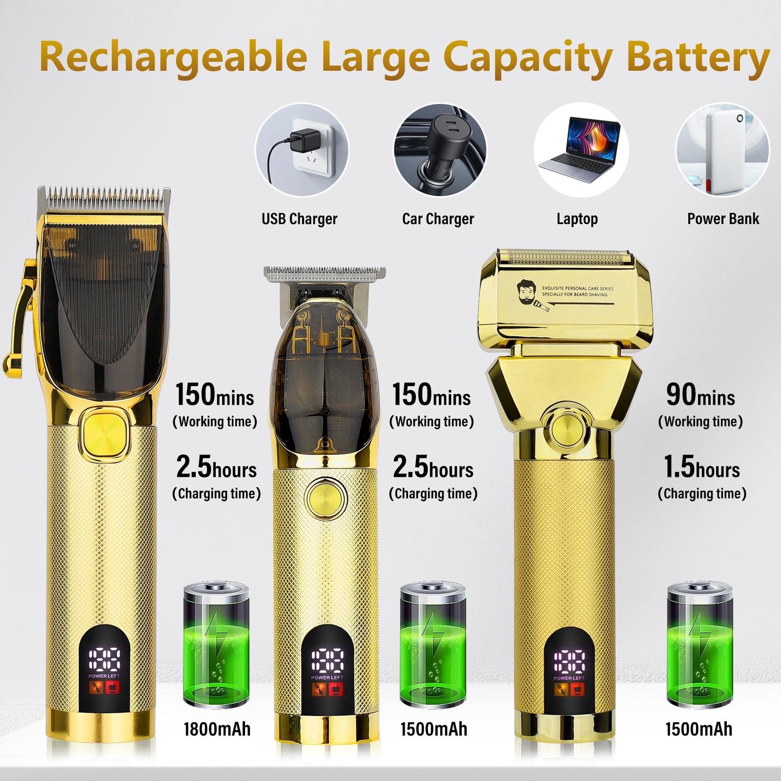 Hair Clippers for Men Professional, Barber Clippers and Trimmer Set, Hair Clipper& Hair Trimmer & Electric Foil Shavers Razor Kit, Hair Cutting kit, Cordless Mens Grooming Kit-Gold - Image 5
