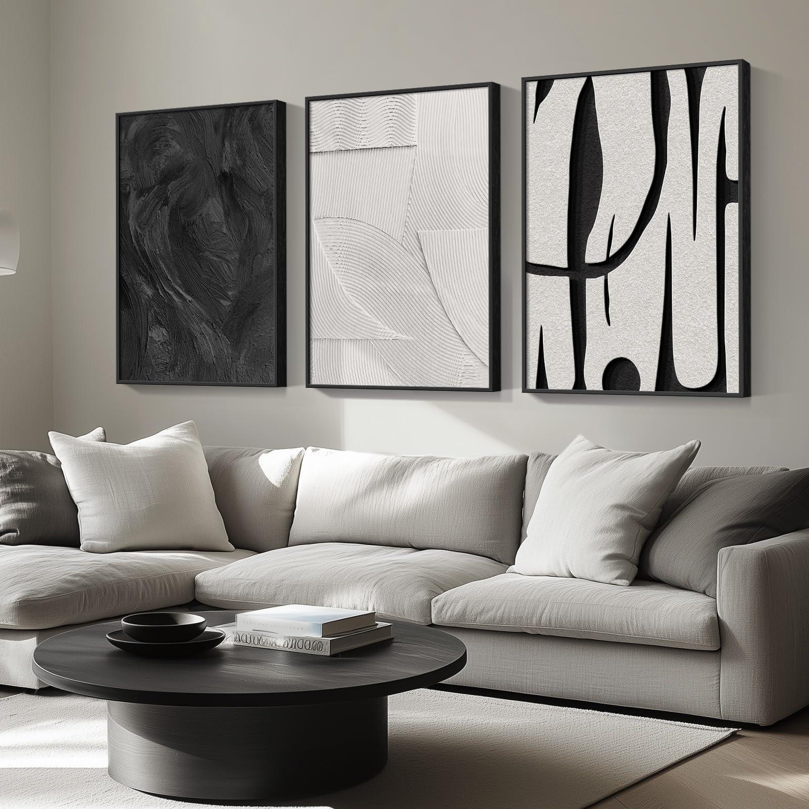 Large Framed Black and White Abstract Wall Art for Living Room, 3 Piece Big Modern Canvas Prints Paintings Artwork for Walls, Minimalist Abstract Art Pictures for Hallway, Office Wall Decor 24x36 Inch - Image 2