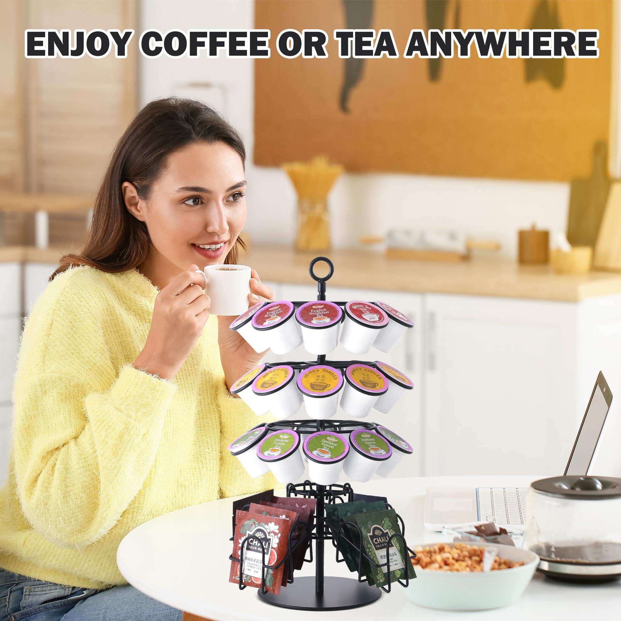 Eastsign Coffee Pod Holder for Keurig & Tea Bag Organizer, K-Cup Holder Compatible with 36 K-Cups Pods, 60 Tea Bags, Spins 360-Degrees Carousel Stand, Coffee Pod Tea Bag Storage Stand Organizer for Countertop - Image 2