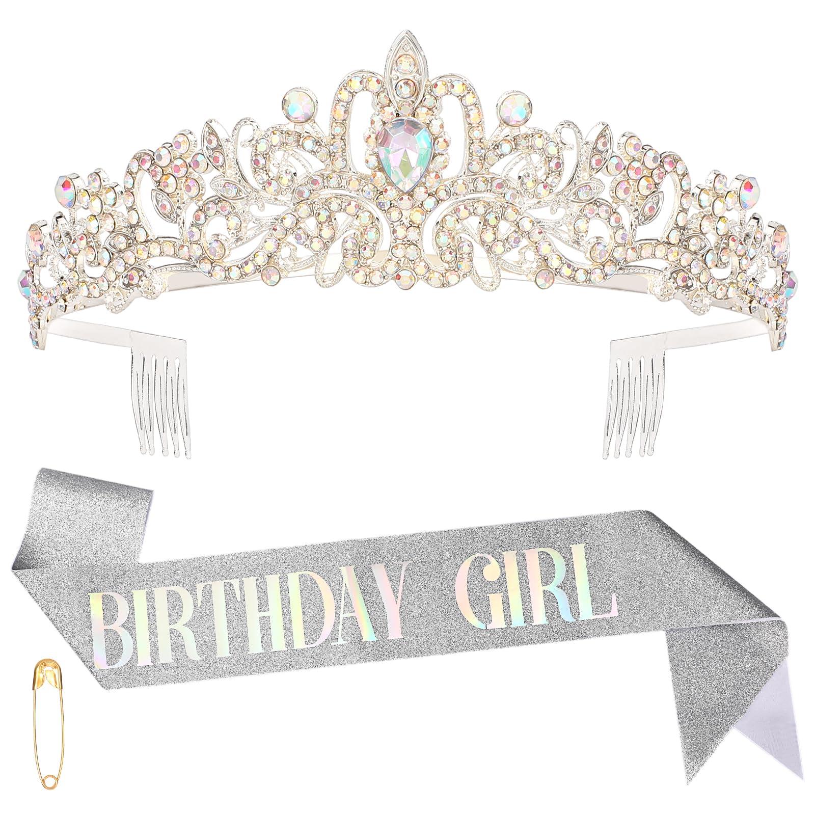 GINZU Silver Birthday Tiara for Girls - Princess Party Decorations & Gifts