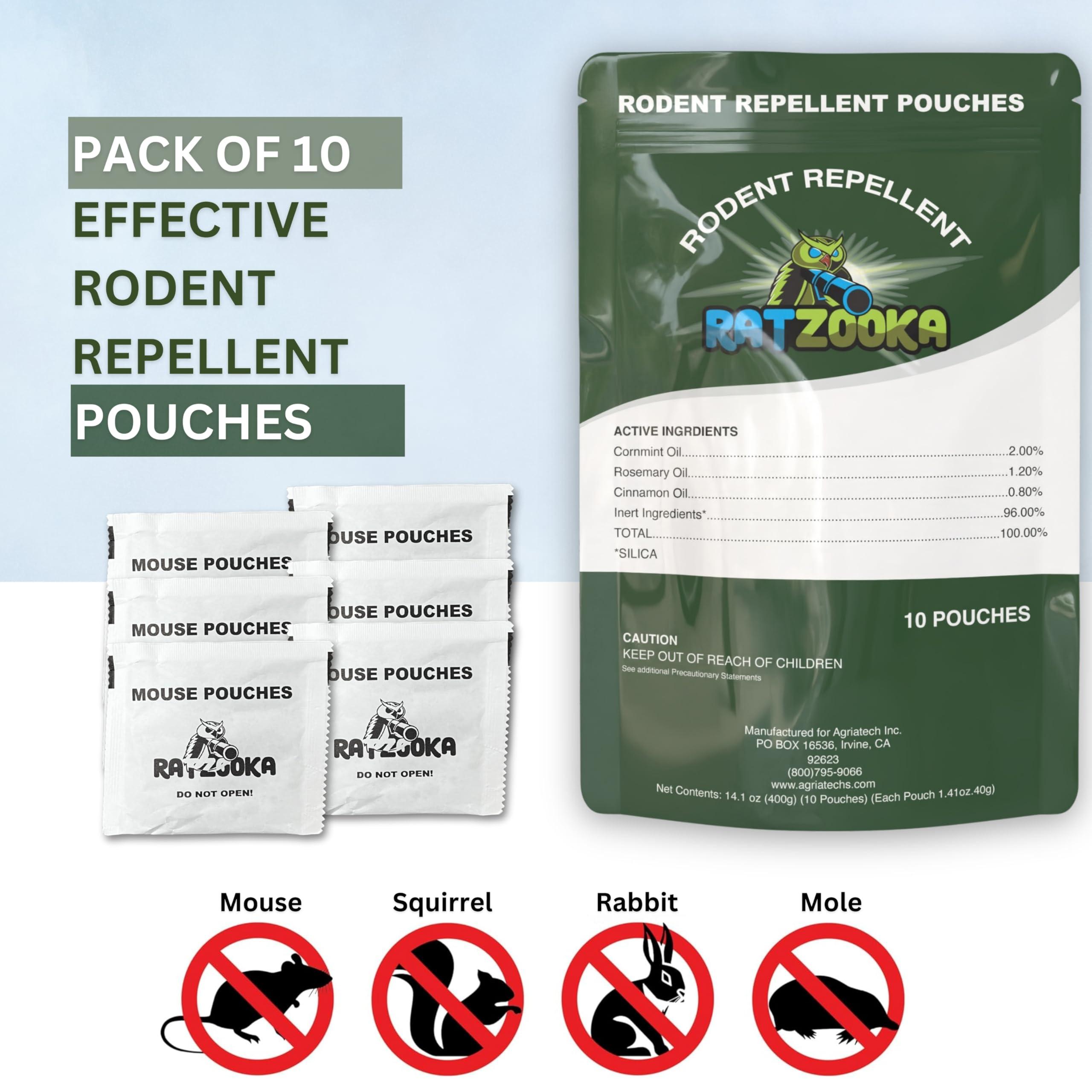 RatZooka Mouse Repellent Pouches, Natural Formula with Peppermint & Rosemary Oil, Mice Repellent Indoor, Keep Mice and Rats Out of Your Home, Car, RV, Garage, Cabin, 14.1Once (1 Pack - 10 Pouches) - Image 2