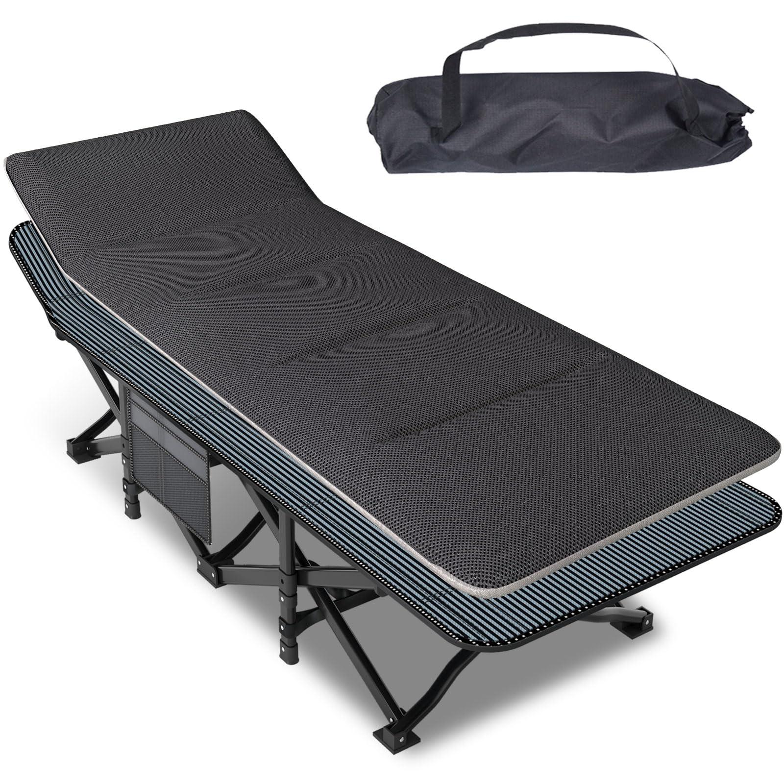 Mopaicot Camping Cot for Adults, Folding Bed with Comfortable Cushion, Tent Portable Sleeping Bed with Carry Bag for Camp Office Use Outdoor Cot Bed for Traveling Supports 450 lbs