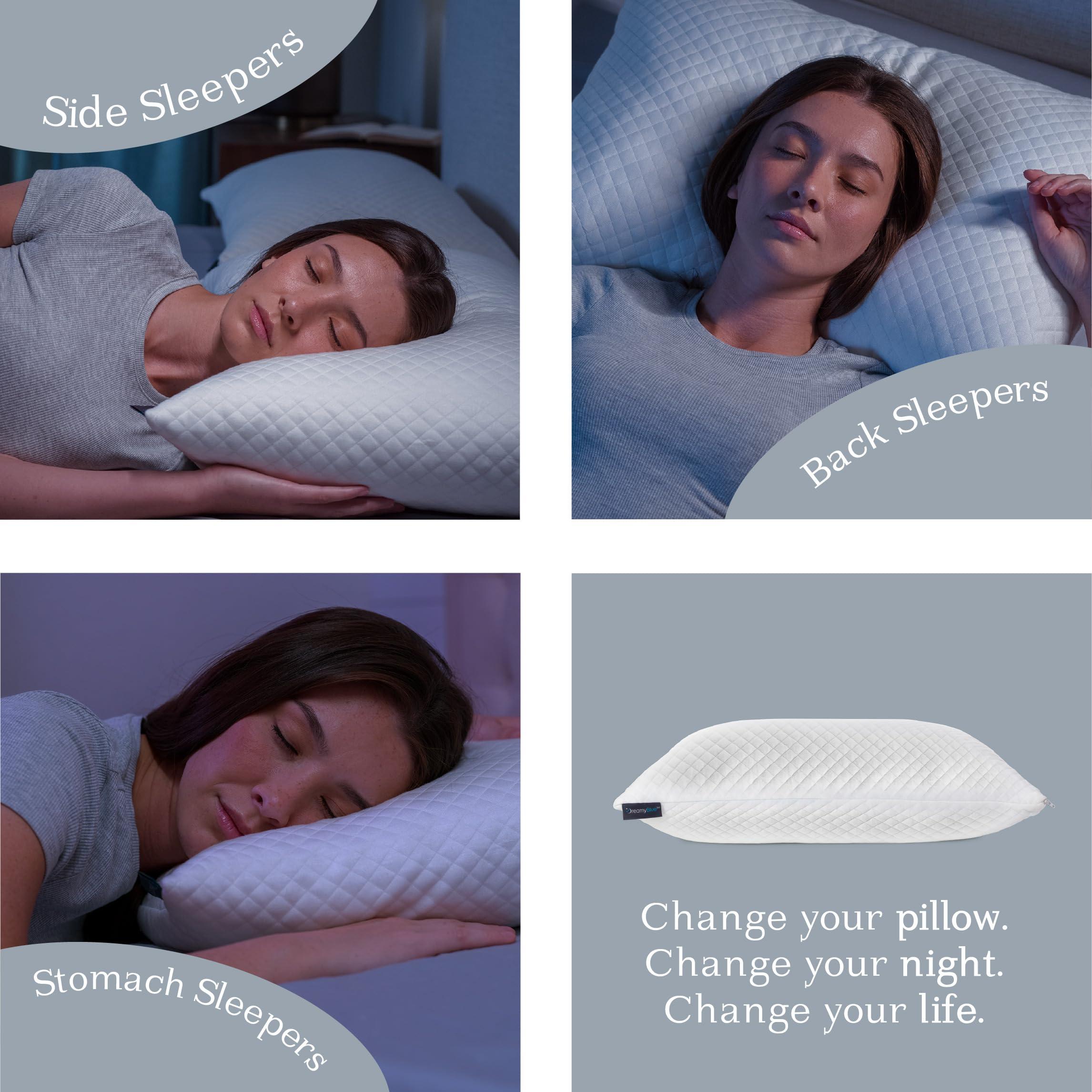 DreamyBlue Signature Pillow w/Adjustable Loft • Shredded Memory Foam Fill • Neutral Alignment for Side, Back, and Stomach Sleepers • Washable Bamboo Rayon Cover • CertiPUR-US Certified Foam (Queen) - Image 4