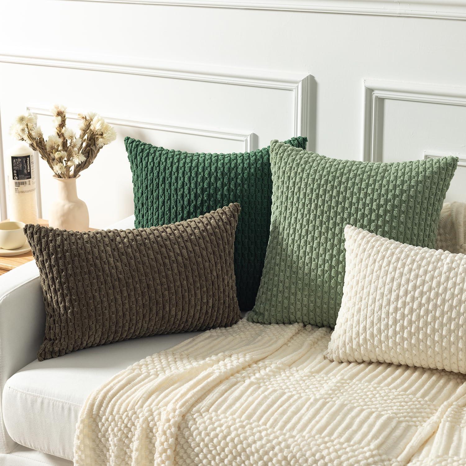 Kevin Textile 2 Packs Decorative Throw Pillow Covers 18x18 Inch for Living Room Couch Bed Spring Sofa Soft Striped Corduroy Square Cushion Case 45x45 cm Farmhouse Boho Home Decor Sage Green - Image 6