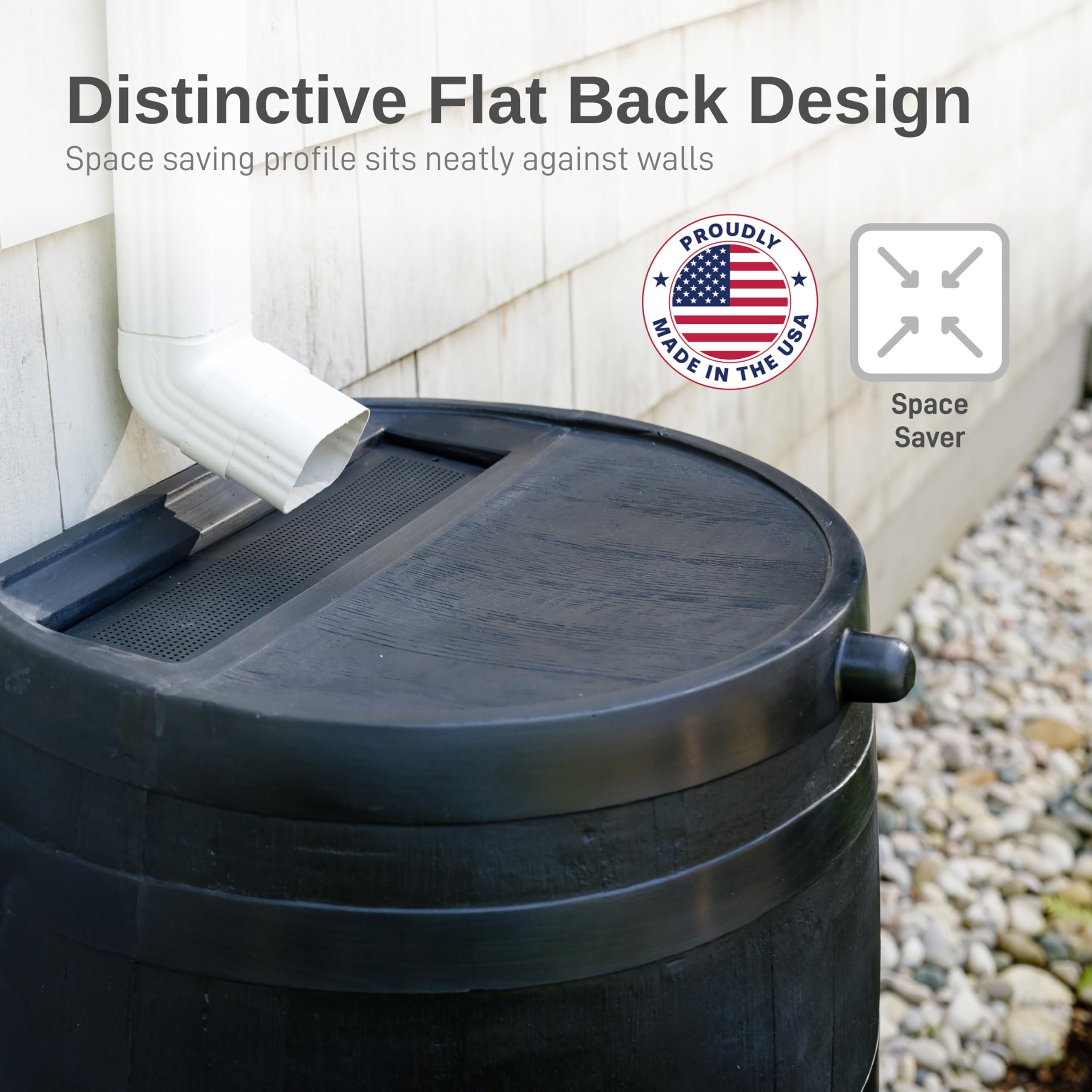 RTS Home Accents 50-Gallon ECO Rain Barrel Made with 100% Recycled Plastic, Flat Back Rain Water Collection Barrel, Soaker Hose Included, Black - Image 3