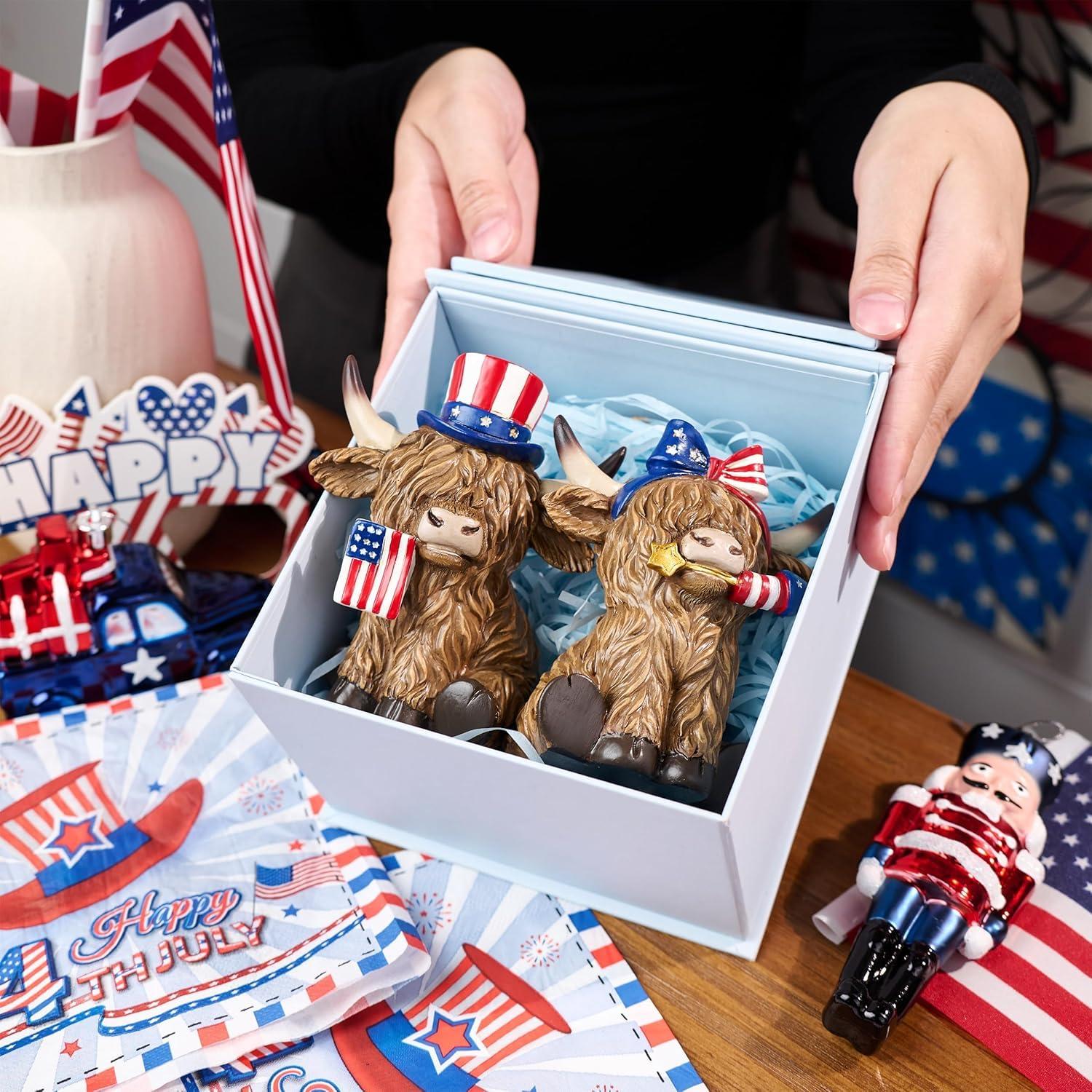 4th of July Decorations, Highland Cow Patriotic Decoration, High Mountain Yak Figurines Garden Outdoor Yard Decorations, Memorial Day Independence Day Home Decor (A + B - Large) - Image 7