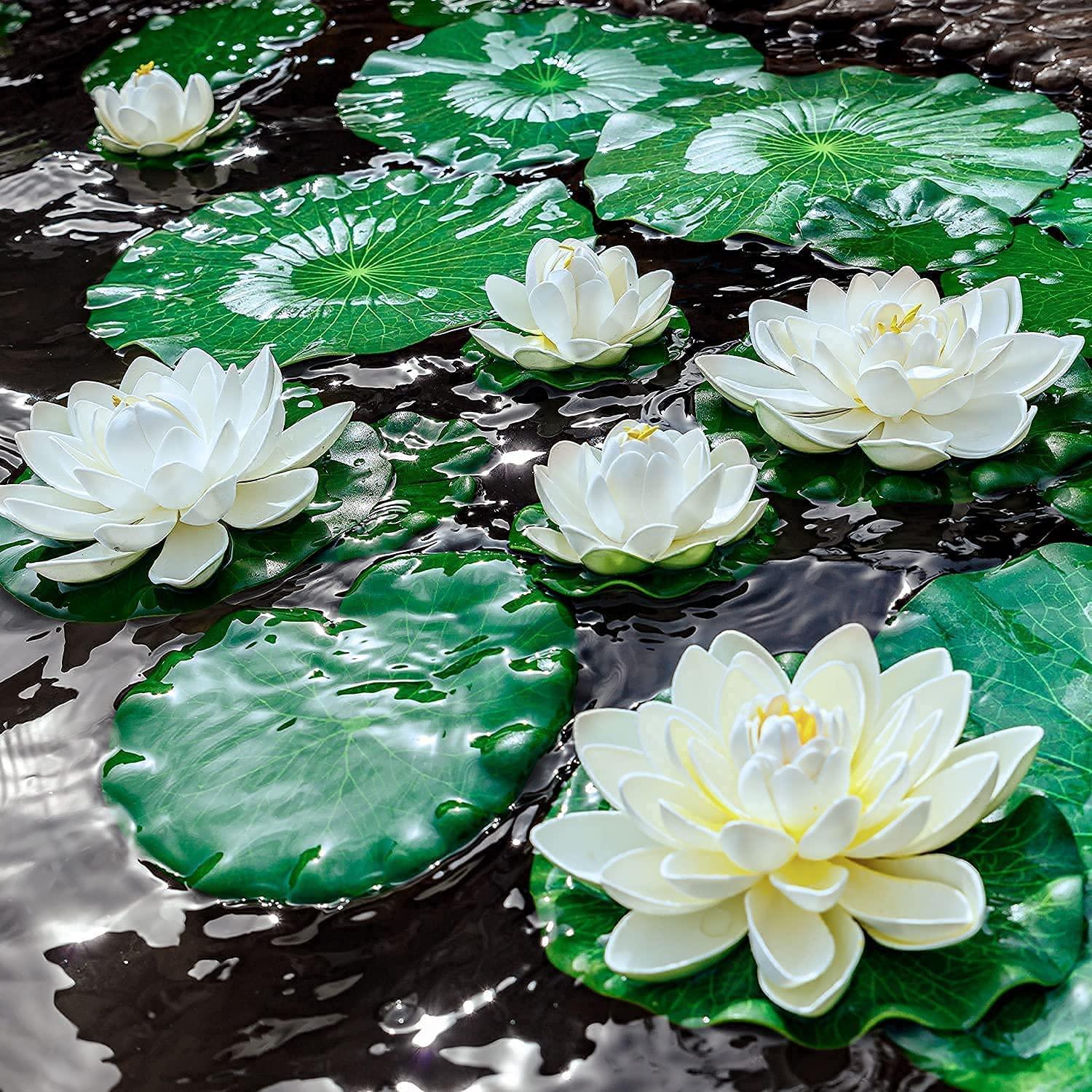 WhistenFla 16Pcs Artificial Floating Pool Flowers, 7in & 4in Fake Water Lily Pads Flowers, Lotus Flower Floating Pool Decorations - Image 5