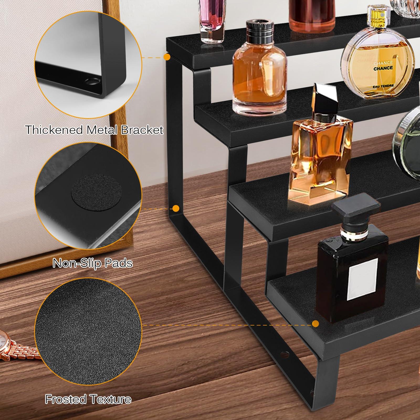 Wood Cologne Organizer for Men,12 Inch 4 Tier Cologne Stand Waterproof Perfume Organizer for Dresser with Anti-Slip Washers,Wooden Display Risers Stand for Party,Makeup,Figures,Cupcake,Perfume,Dessert - Image 5