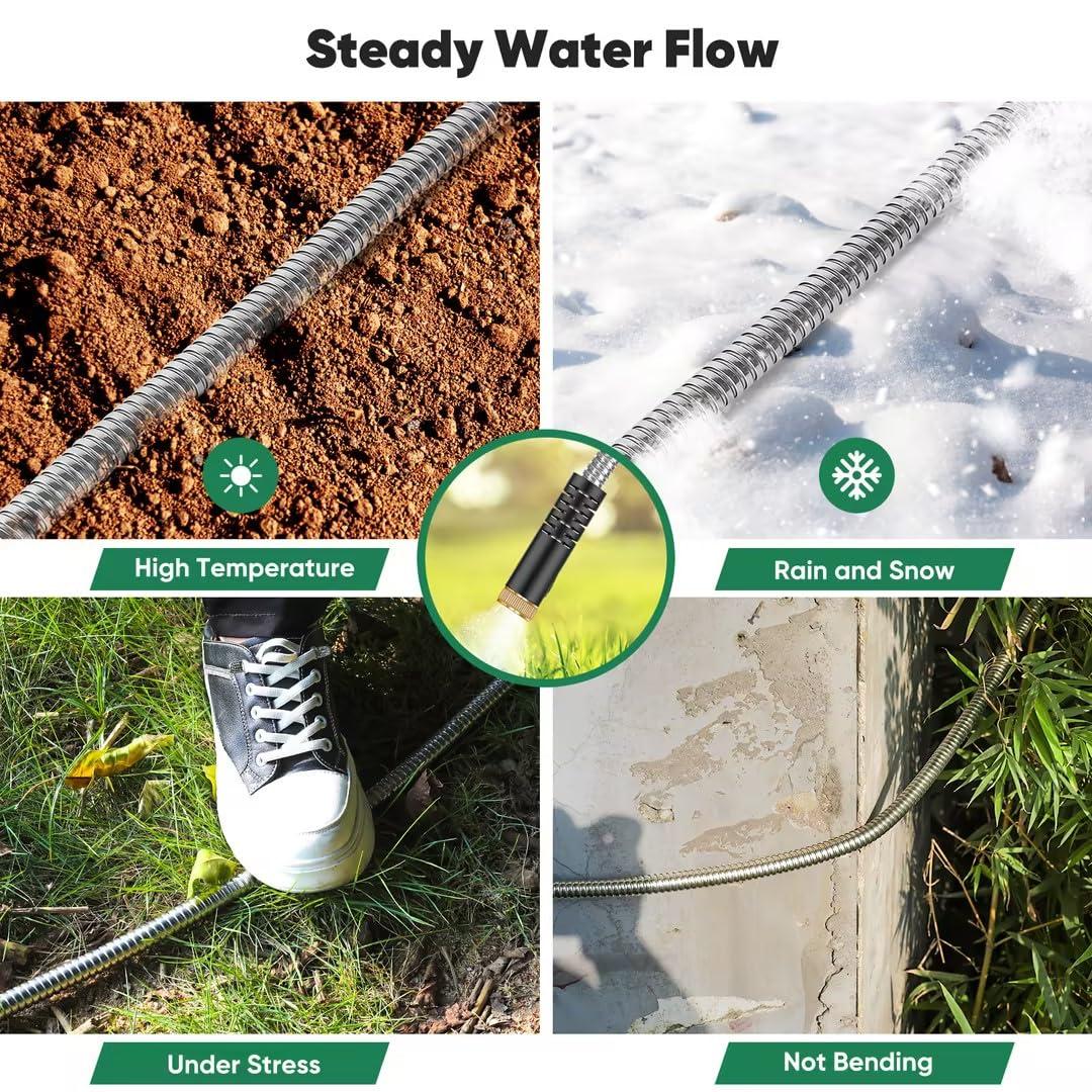 Garden Hose 50ft, Heavy Duty Stainless Steel Water Hose with 10 Functional Nozzles, No Kink, Lightweight and Flexible, Easy to Use and Store, Strong and Sturdy, Suitable for Yard and Lawn - Image 2