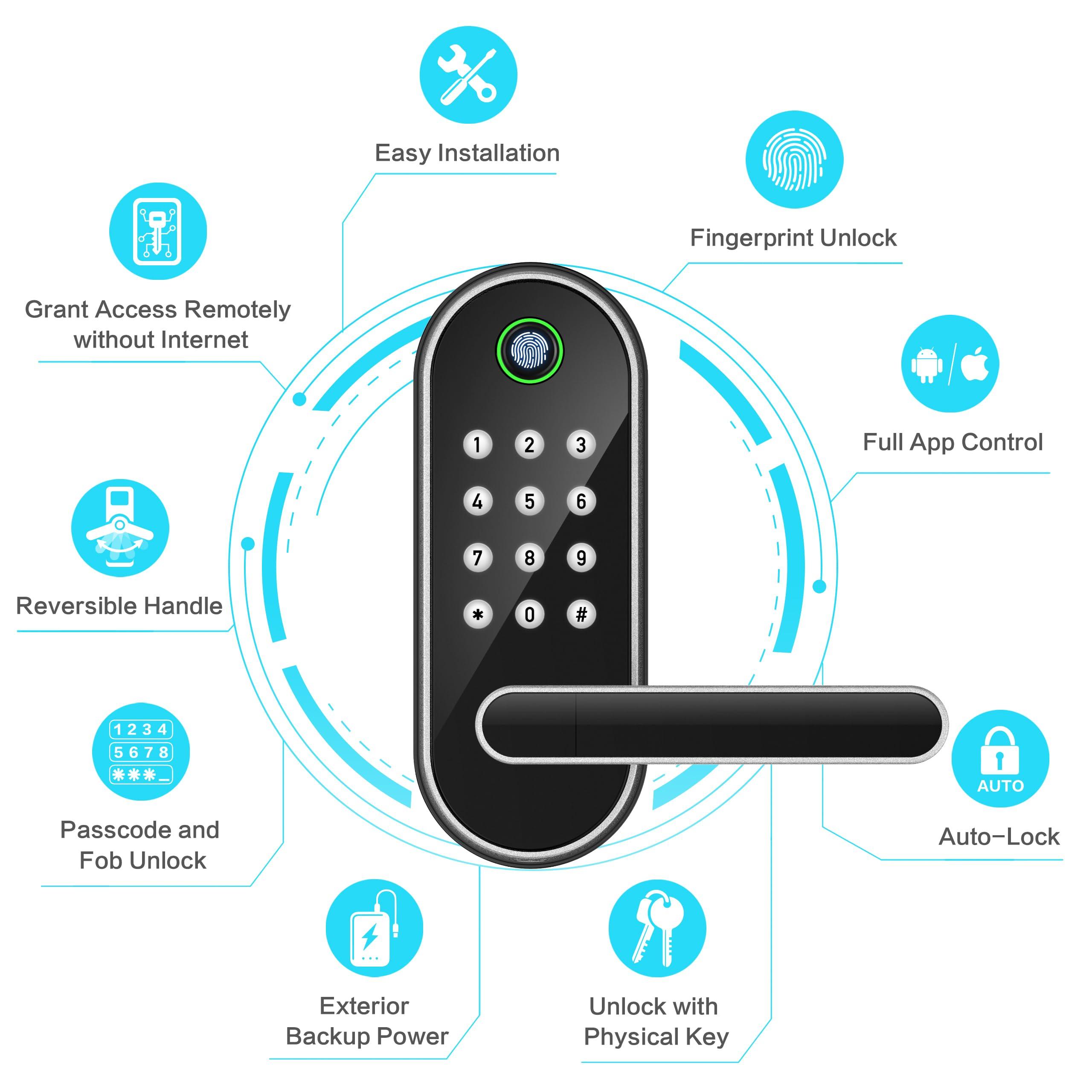 Keyless-Entry Fingerprint Smart Door Lock: Sifely Digital Electronic Lock with Code Passcode, Electric Door Knob, Biometric Door Handle, Perfect for Exterior/Interior/Entry/Bedroom Doors (Silver) - Image 2
