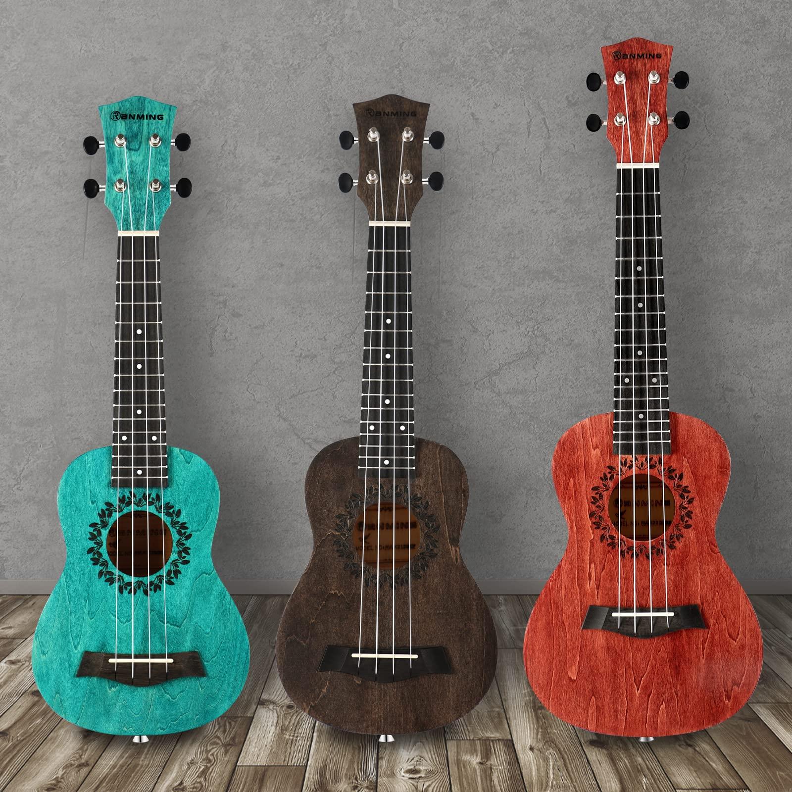 RANMING Ukulele Wood Concert Ukelele for Adults Beginners 23 Inch Ukuleles Starter Bundle Kit with Gig Bag Strap Nylon String Premium Basswood Brown Ukalalee for Adult - Image 8