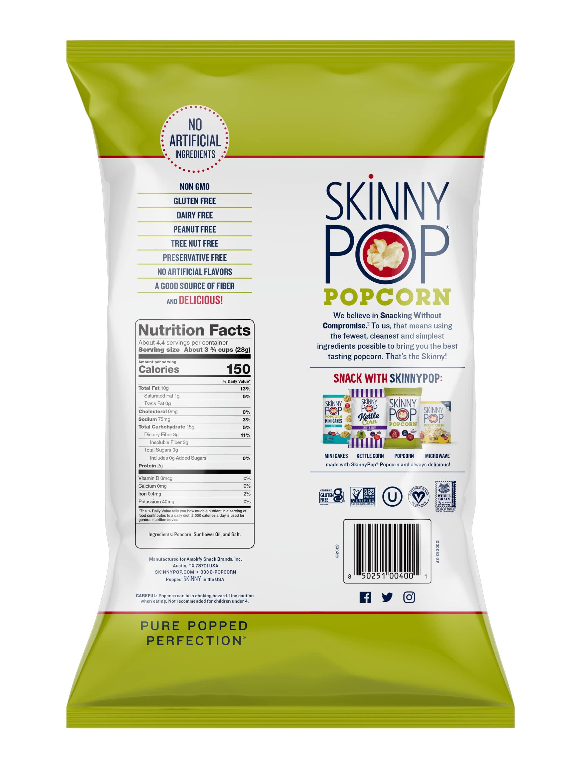 SkinnyPop Original Popcorn, 4.4oz Grocery Size Bags, Skinny Pop, Healthy Popcorn Snacks, Gluten Free (Pack of 4) - Image 3