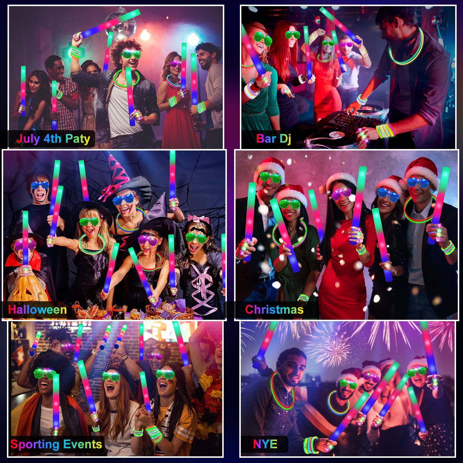 OLUPP 150 PCS Glow in the Dark Party Supplies, 16 Foam Sticks, 16 LED Glasses, 100 Glow Sticks and 18 Finger Lights for Neon Party, Wedding, Birthday, Concert, New Year, Carnivals, Raves - Image 4