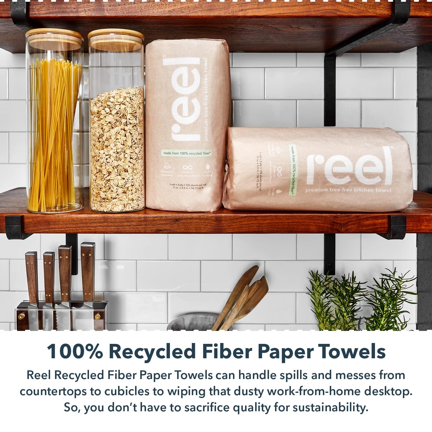 Reel Premium Recycled Paper Towels- 12 Rolls, 2-Ply Made From Tree-Free, 100% Recycled Paper - Eco-Friendly, Hypoallergenic and Zero Plastic Packaging - Image 4