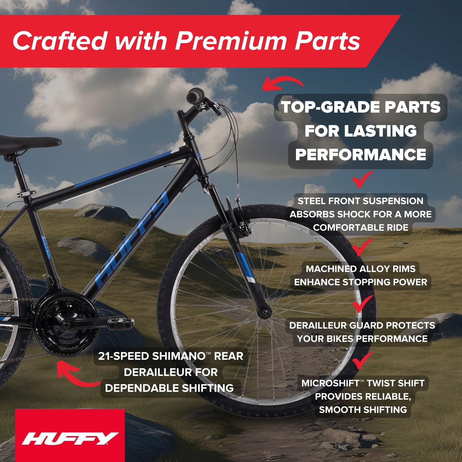 Huffy Stone Mountain Hardtail Mountain Bike for Boys/Girls/Men/Women, 20"/24"/26" Sizes, 6 or 21 Speed Shimano Twist Shifting, Front or Dual Suspension, Comfort Saddle, Sleek Colors - Image 5