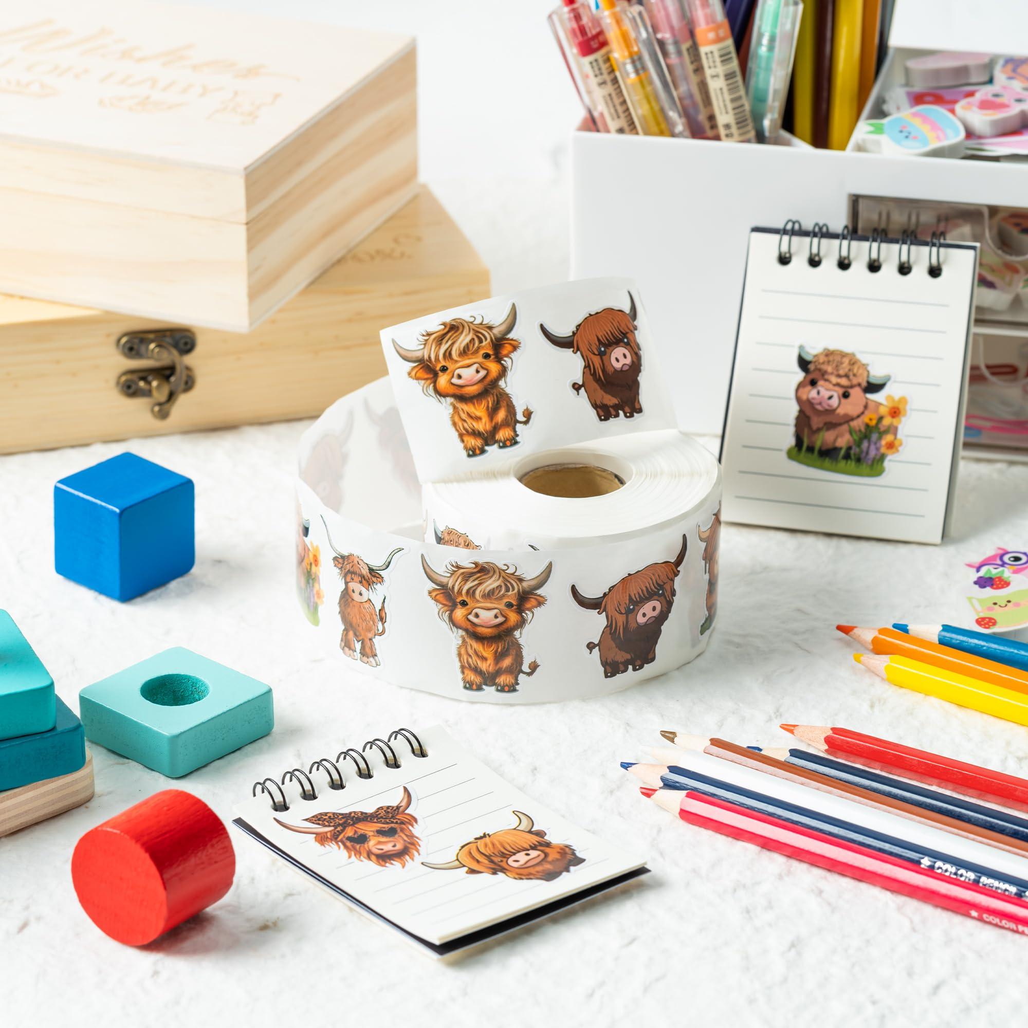 Dvbonike 800Pcs Cute Highland Cow Roll Stickers 8 Style Cartoon Hyland Cattle Decals for Kids, Water Bottle Laptop Scrapbook Luggage Decor Incentive School Classroom Rewards Gift Party Favor Supplies - Image 2