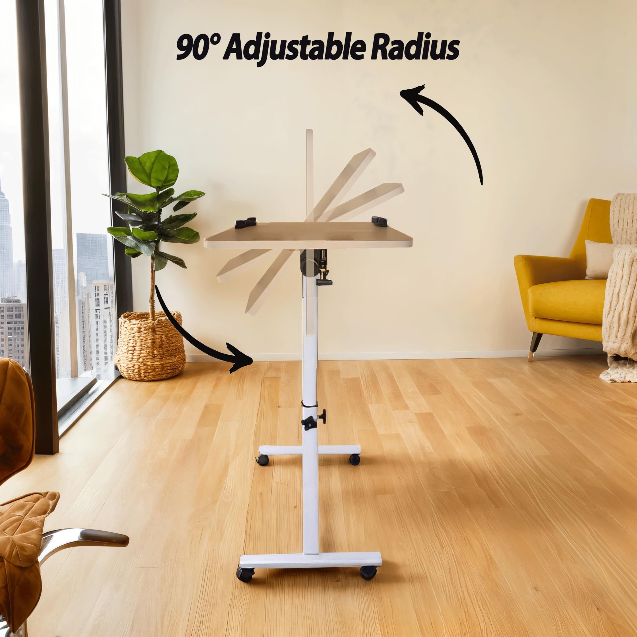 Adjustable Mobile Standing Desk - Height Adjusts from 23" to 35" with Lockable Wheels - Sleek Oak Finish - Standup Desk for Remote Work, Study & Relaxation - Rolling Design - Image 7
