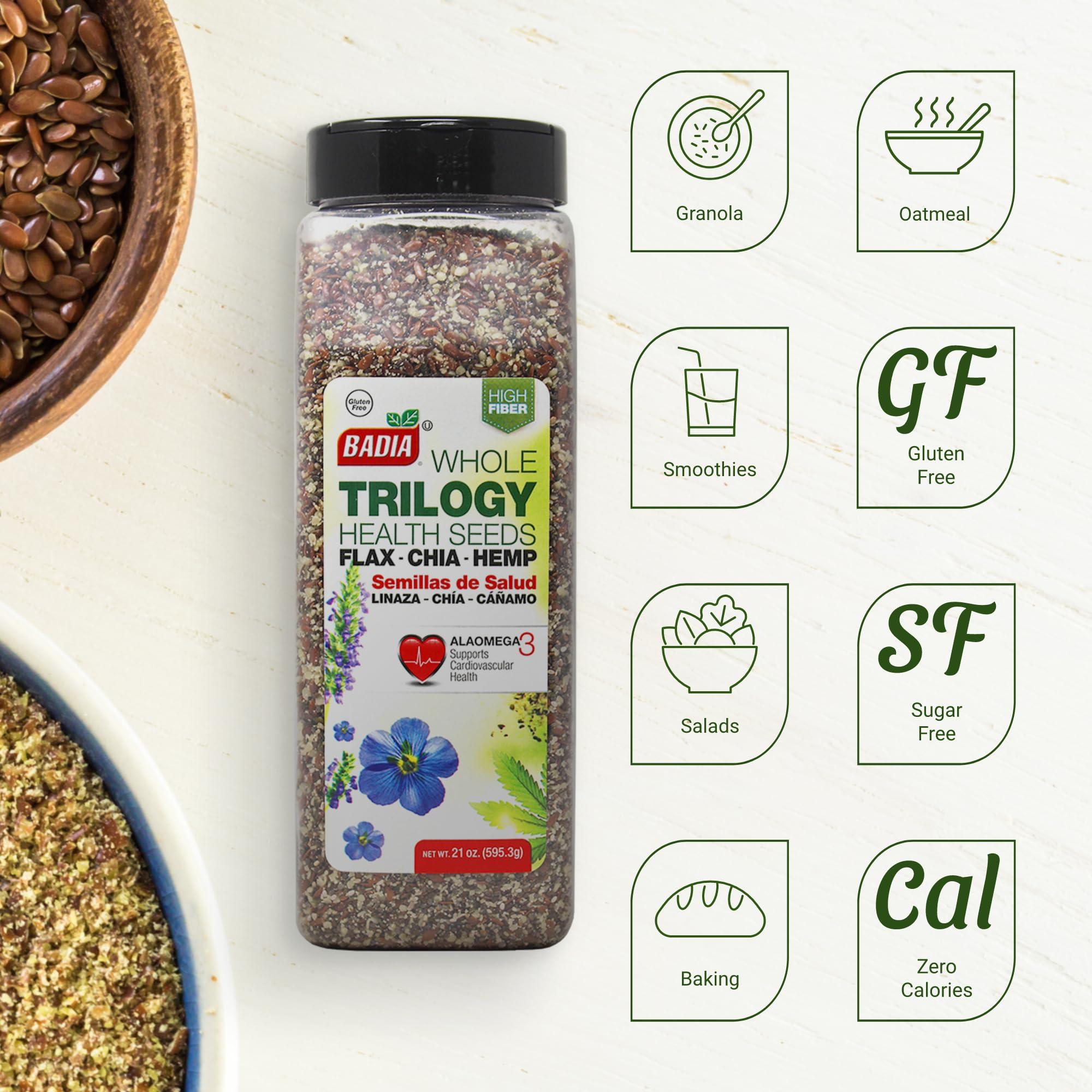 Badia Trilogy Health Seed, Flax, Chia, Hemp Seeds Blend, High Fiber Superfood Mix, Omega-3, 21 oz - Image 3