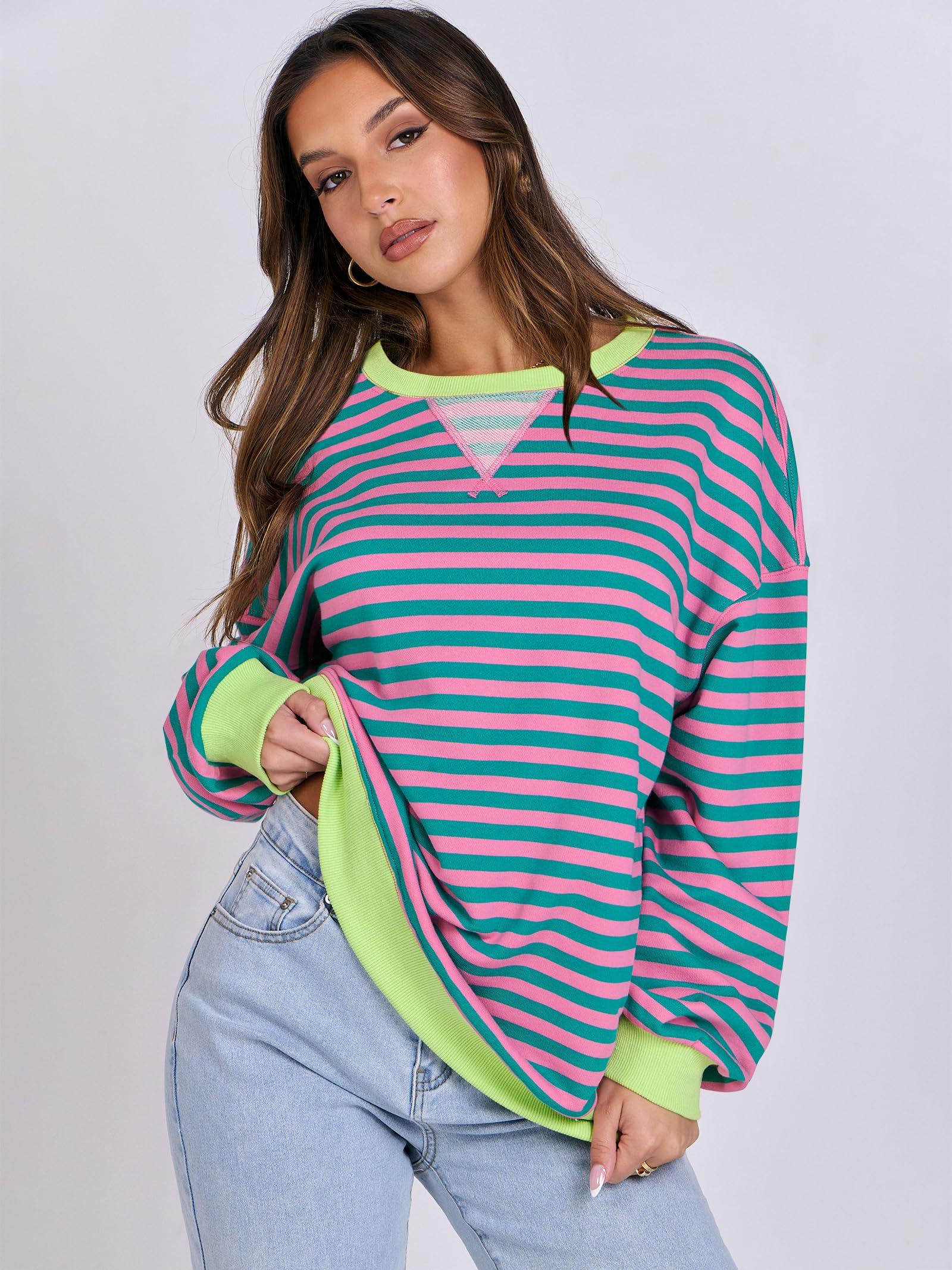 ANRABESS Women Striped Oversized Sweatshirt Crewneck Long Sleeve Shirts Hoodies 2025 Summer Fashion Pullover Top Y2K Outfits - Image 3