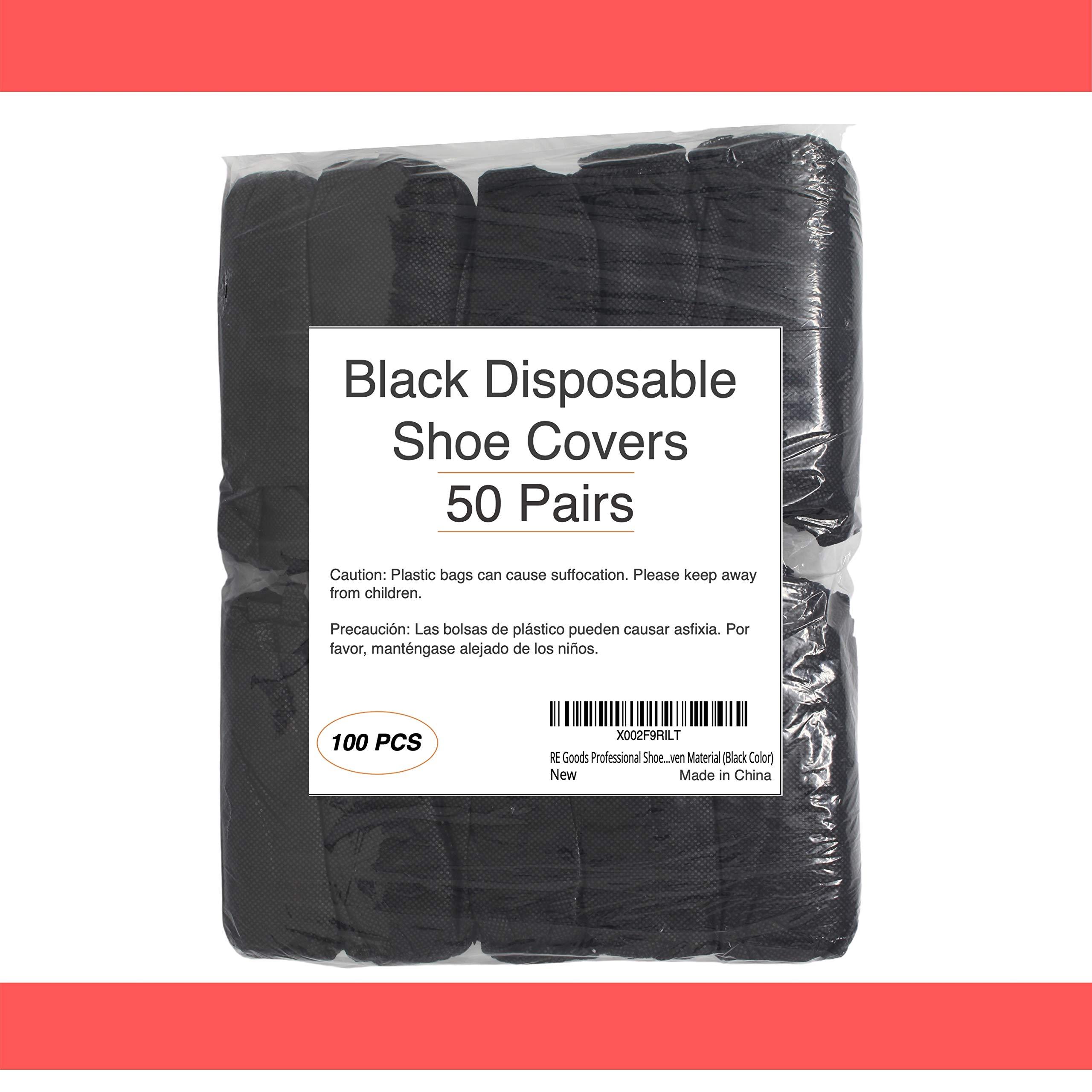 RE GOODS Shoe Covers - X Large Elastic Fit, Extra Thick, 100 Pack, Black Disposable Boot and Shoe Booties, Non Slip, Indoor Outdoor Use - Image 7