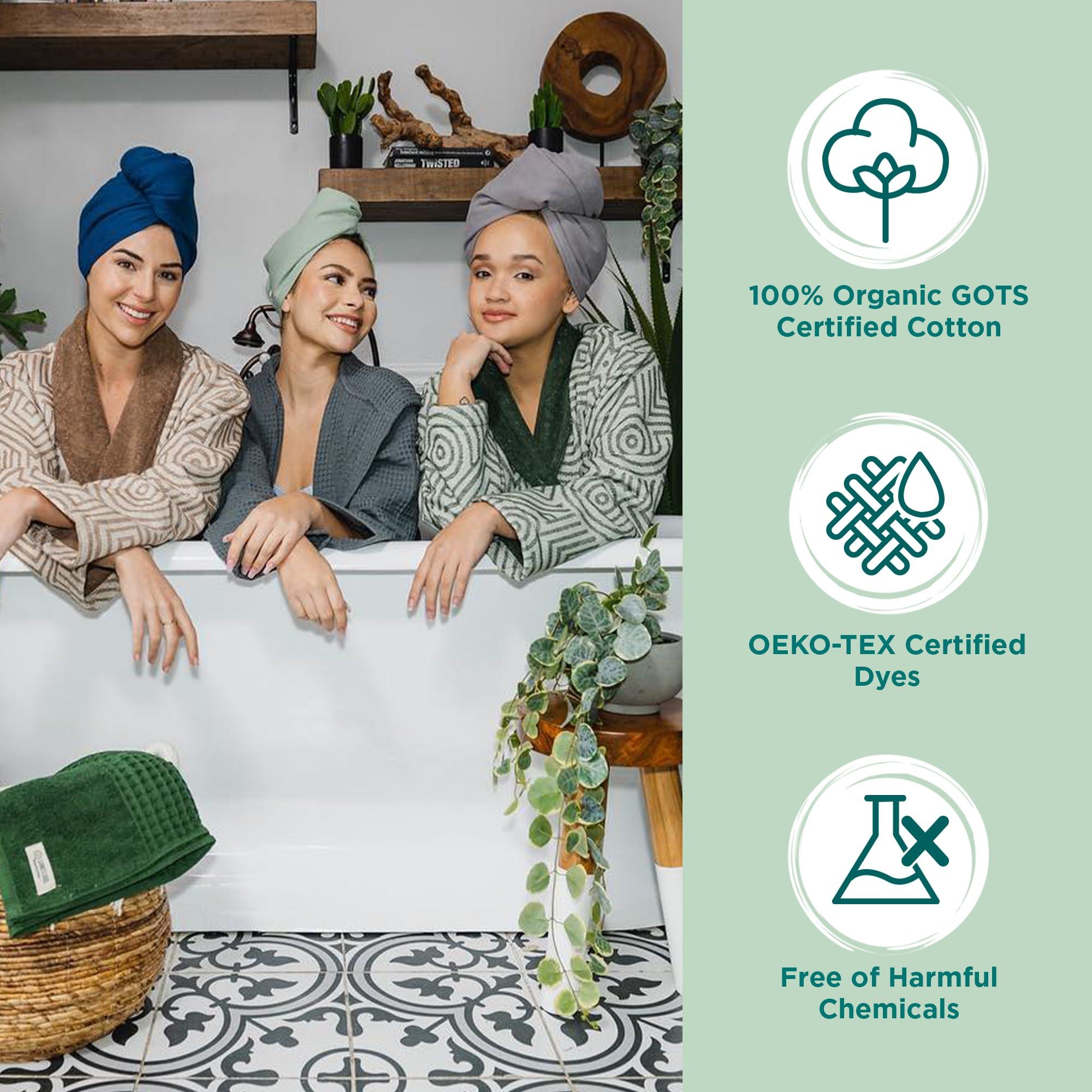 Sand Cloud Cotton Hair Towel Wrap, Sage - Quick Dry Hair Towel for Wet Hair - 100% Turkish Organic Cotton, Half Terry Weave with Binding Edge - 10" x 15" Lightweight, Frizz-Free Hair Drying Towel - Image 6