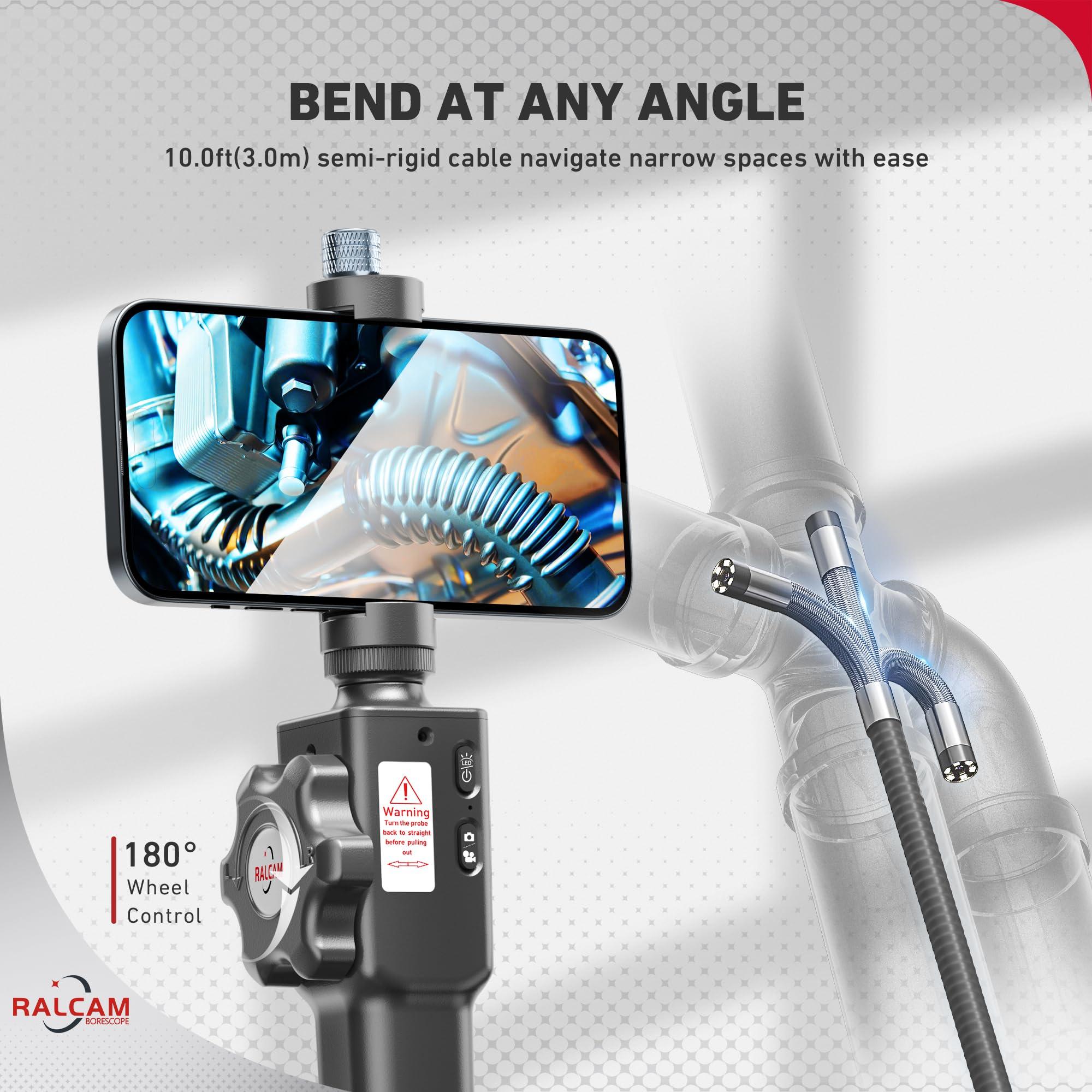Ralcam Articulating Borescope, Industrial Endoscope Inspection Camera for Android and iOS Smartphone, 8.5mm HD 1080P with 10FT Semi Rigid Cable - Image 4