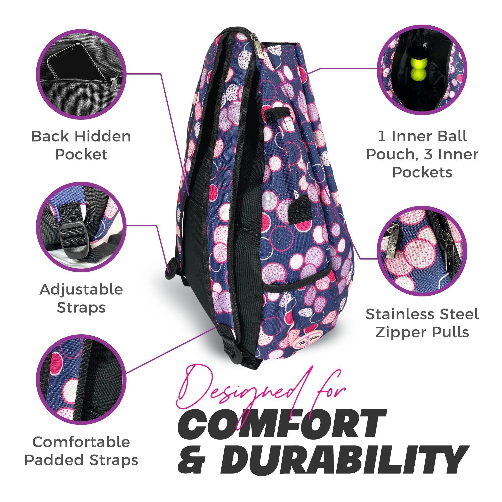 Womens Tennis Backpack - Taboo Fashions Ladies Tennis Bag Holds Two Racquets, Padded Straps and Side Carry Handle - Image 5