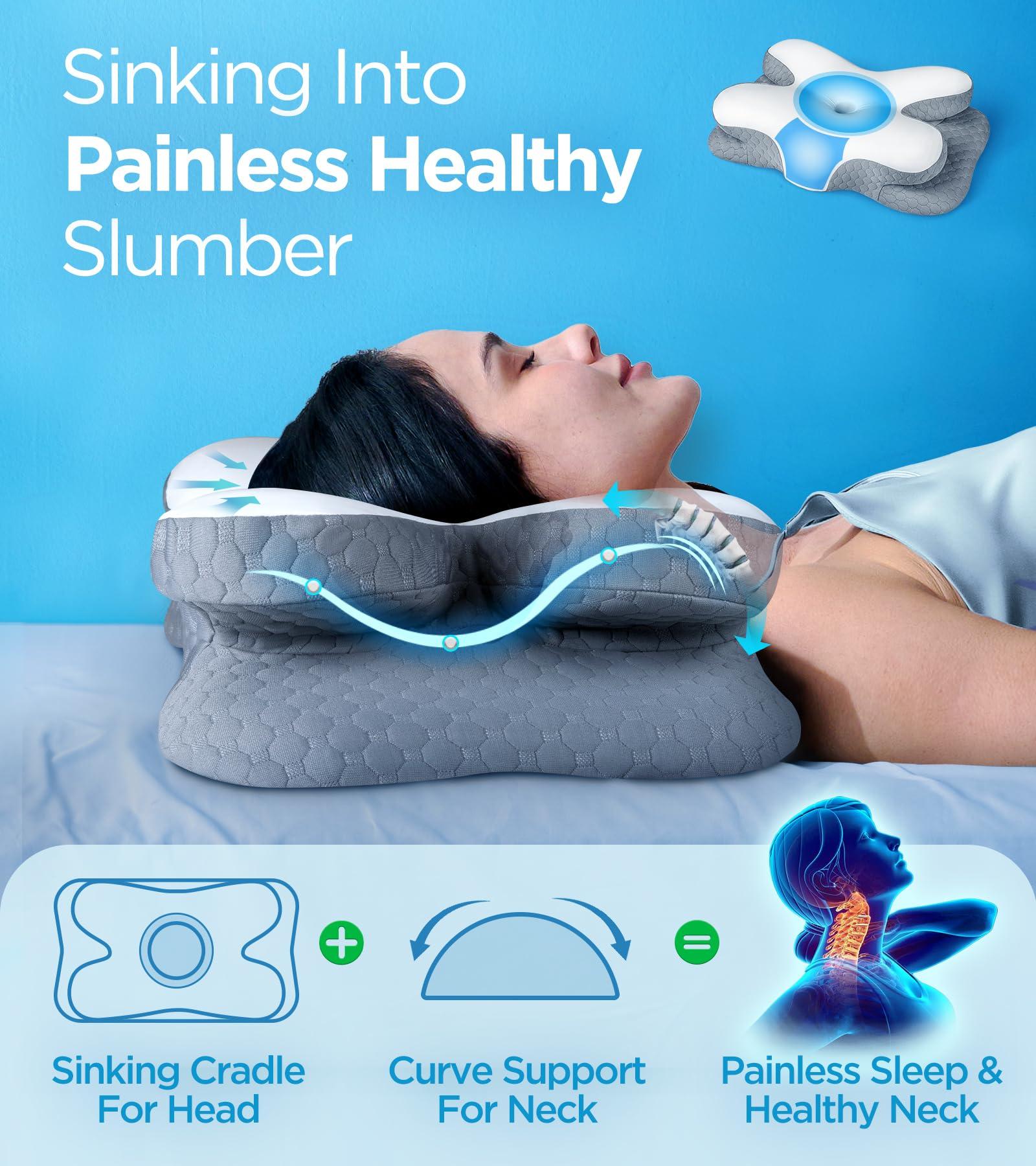 Osteo Enjoy Pain Relief Sleeping Cervical Neck Pillow, Ergonomic Contour Zoned Fits Side Sleeper, Non-Temperature Affected Memory Foam Pillows, Q-max Cooling Pillow Support Back Stomach Sleepers - Image 2