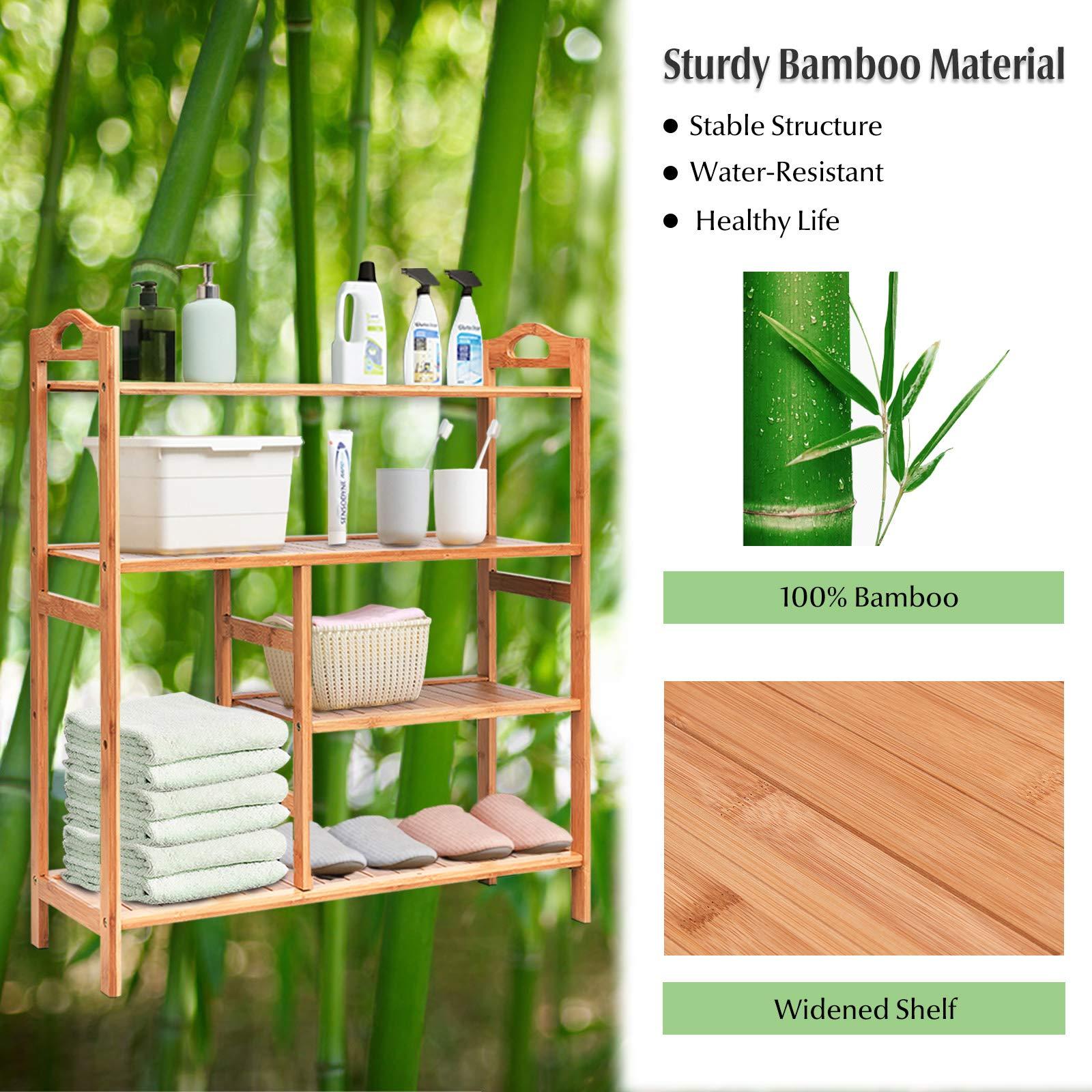 BETTARY 4-Tier Bamboo Shoe Rack, Shoe Shelf Organizer Holds up to 44LBS with Two Rounded Handle for Entryway Kitchen Living Room Closet, Multifunctional Stand Shelf for Footwear Book Flowerpots - Image 6