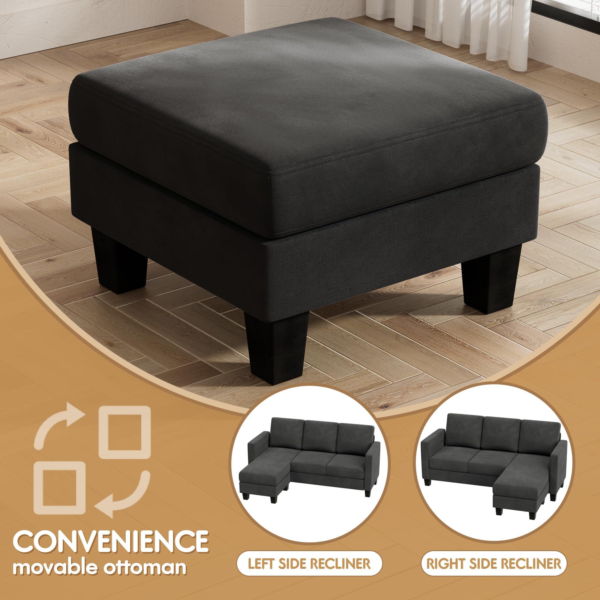VICTONE Sectional Sofa Couch, 3 seat L-Shaped Small Sofa with Movable Ottoman Couch for Small Apartments, Living Rooms and Offices (Linen Fabric, Deep Grey) - Image 7
