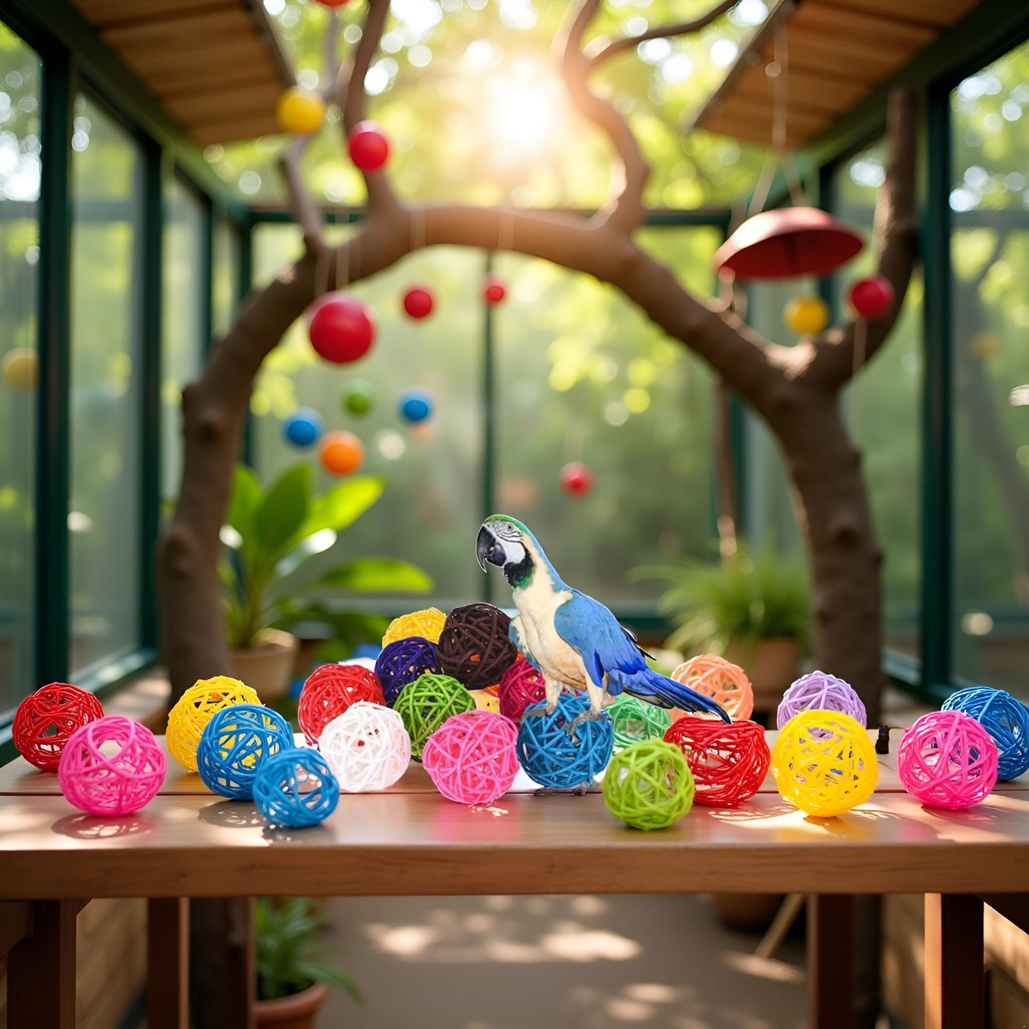 10PCS Multicolor Rattan Balls,Multifunction Wicker Ball,Crafts DIY Accessories Vase Fillers Ornaments,Birds Quaker Parrot Parakeet Chewing Pet Bite Ball for Budgies Hamsters Ball Orbs,Pet Supplies - Image 2